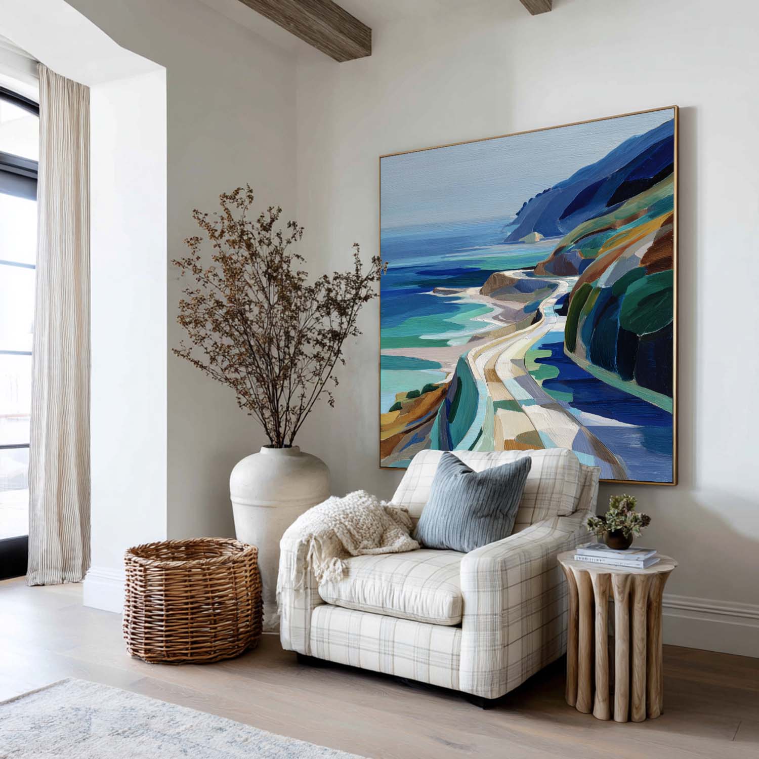 Geometric Coastal Highway Square Canvas Art