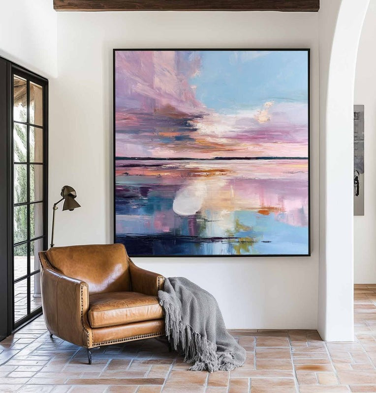 Pastel Sunset Lake Abstract Painting