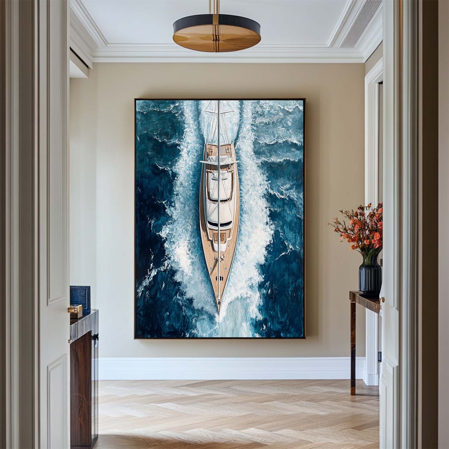 Deep‑Blue Tall Sailboat‑Wave Nautical‑Seascape Artwork