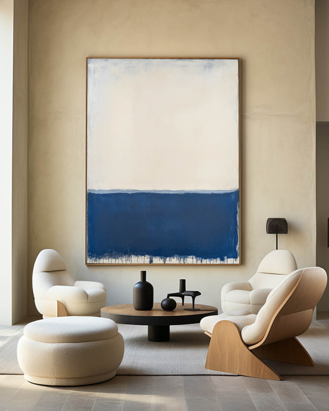 Cream‑Blue Tall Color‑Field Minimalist Artwork