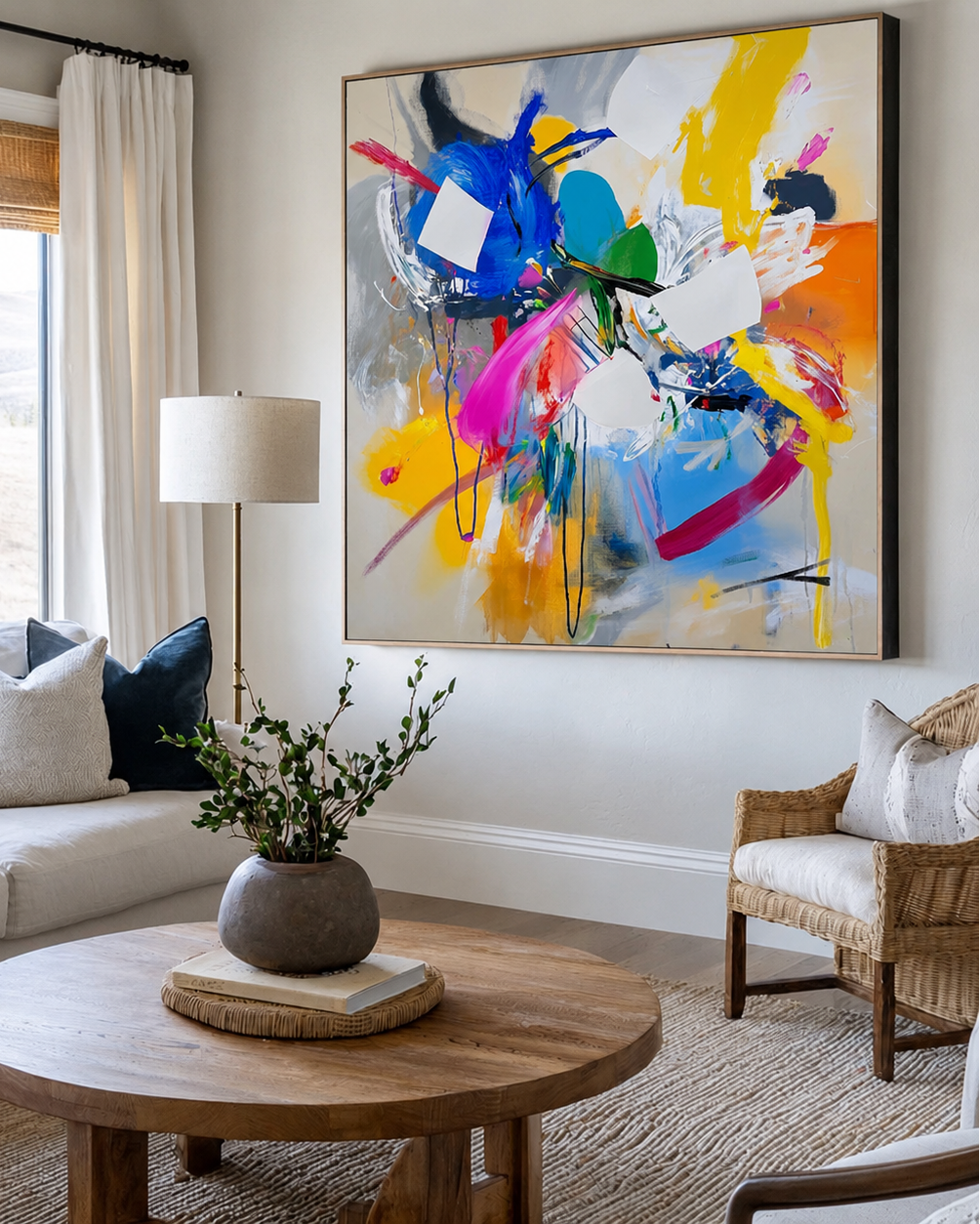 Joyful Chromatic Abstract Square Canvas Art