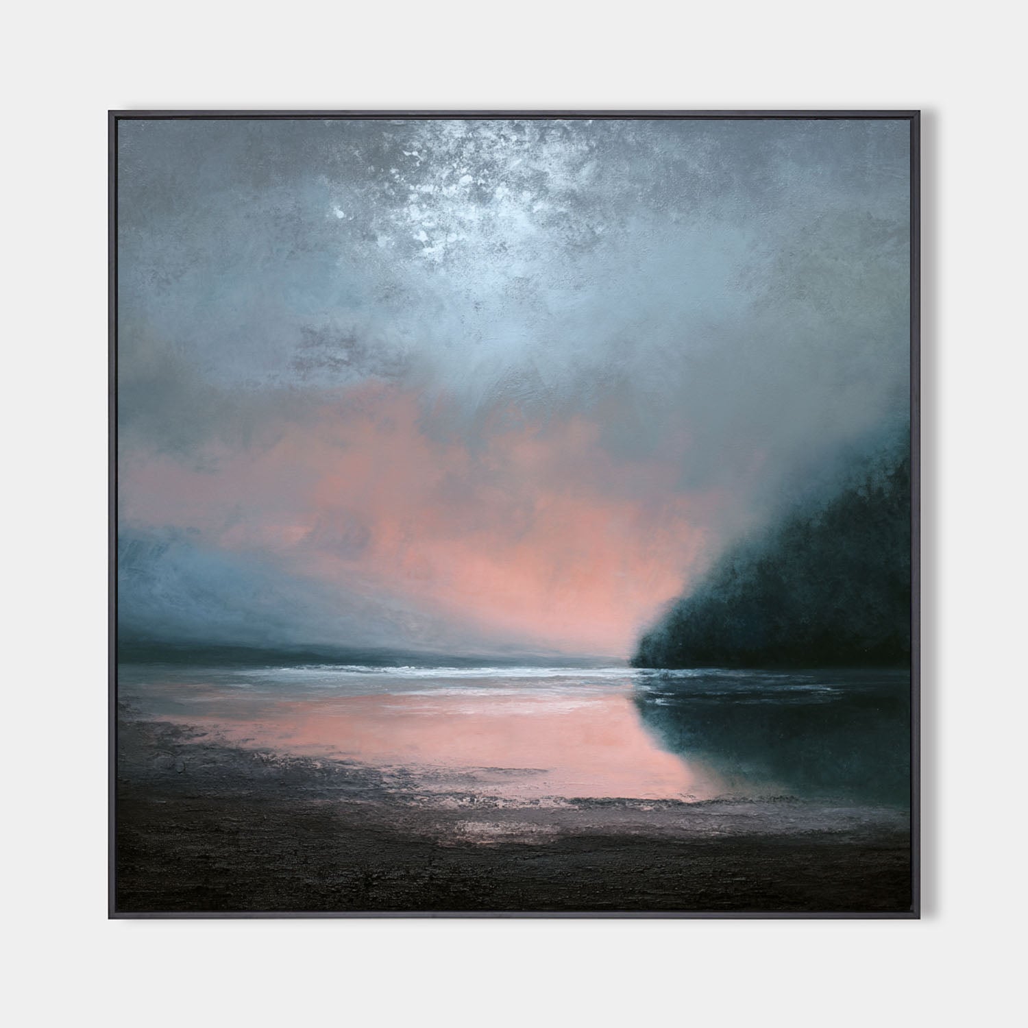 Serene Lake Sunset Oil Painting