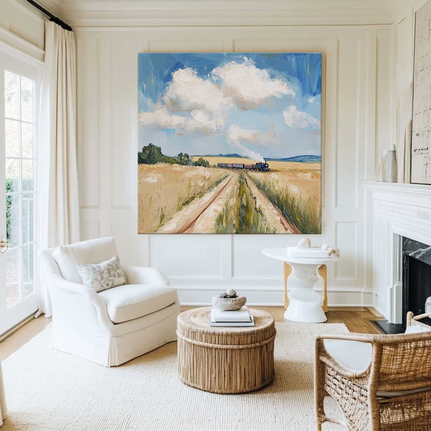 Golden Field Country Landscape Painting
