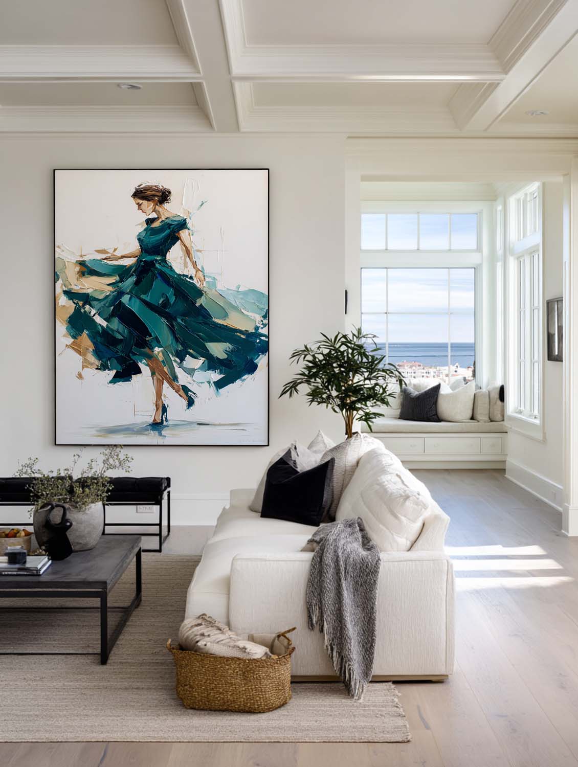 Teal‑Green‑Gold Vertical Dynamic Figure Portrait Textured Artwork
