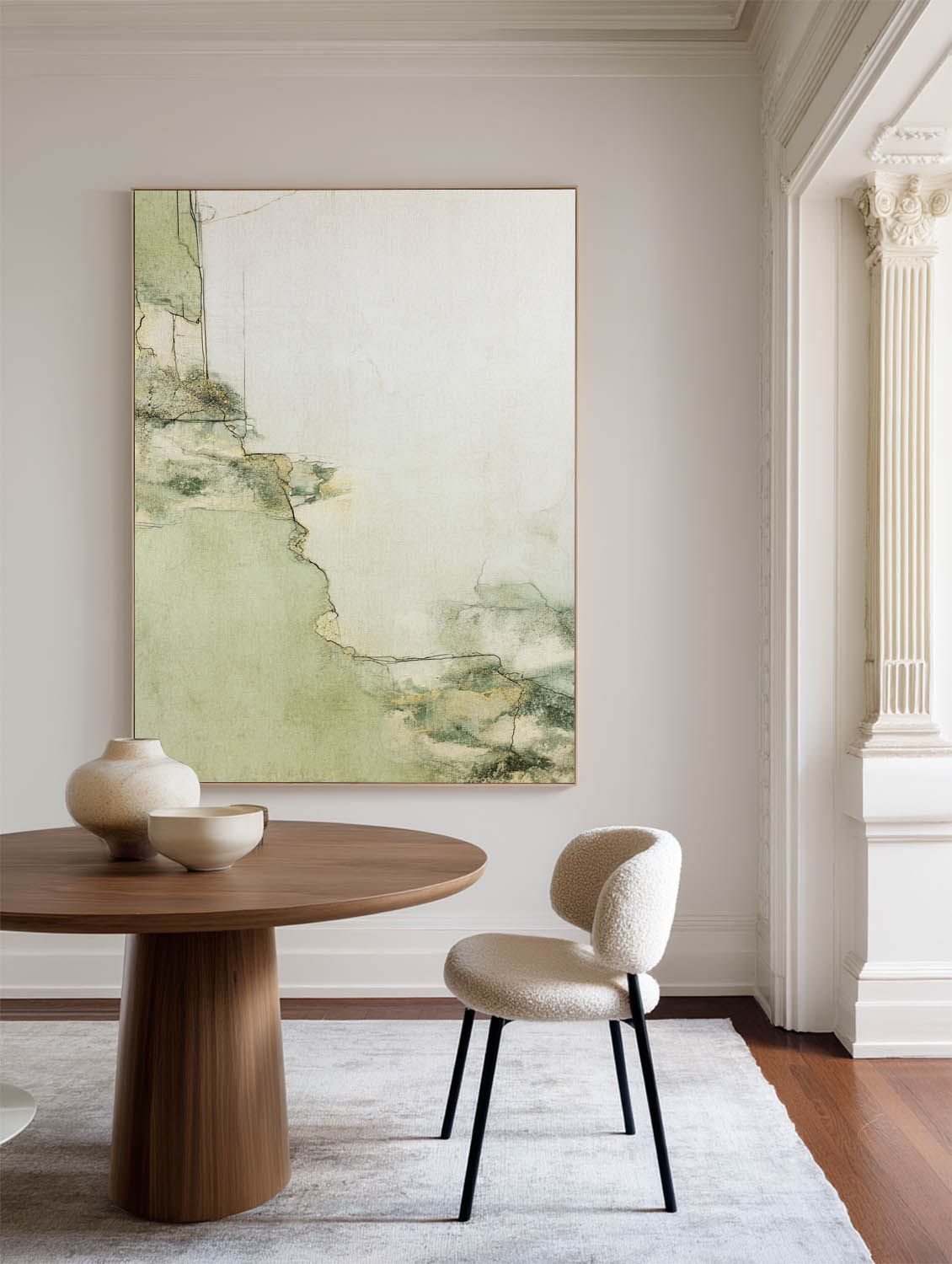 Sage‑Green‑Beige Vertical Abstract Minimalist Textured Artwork