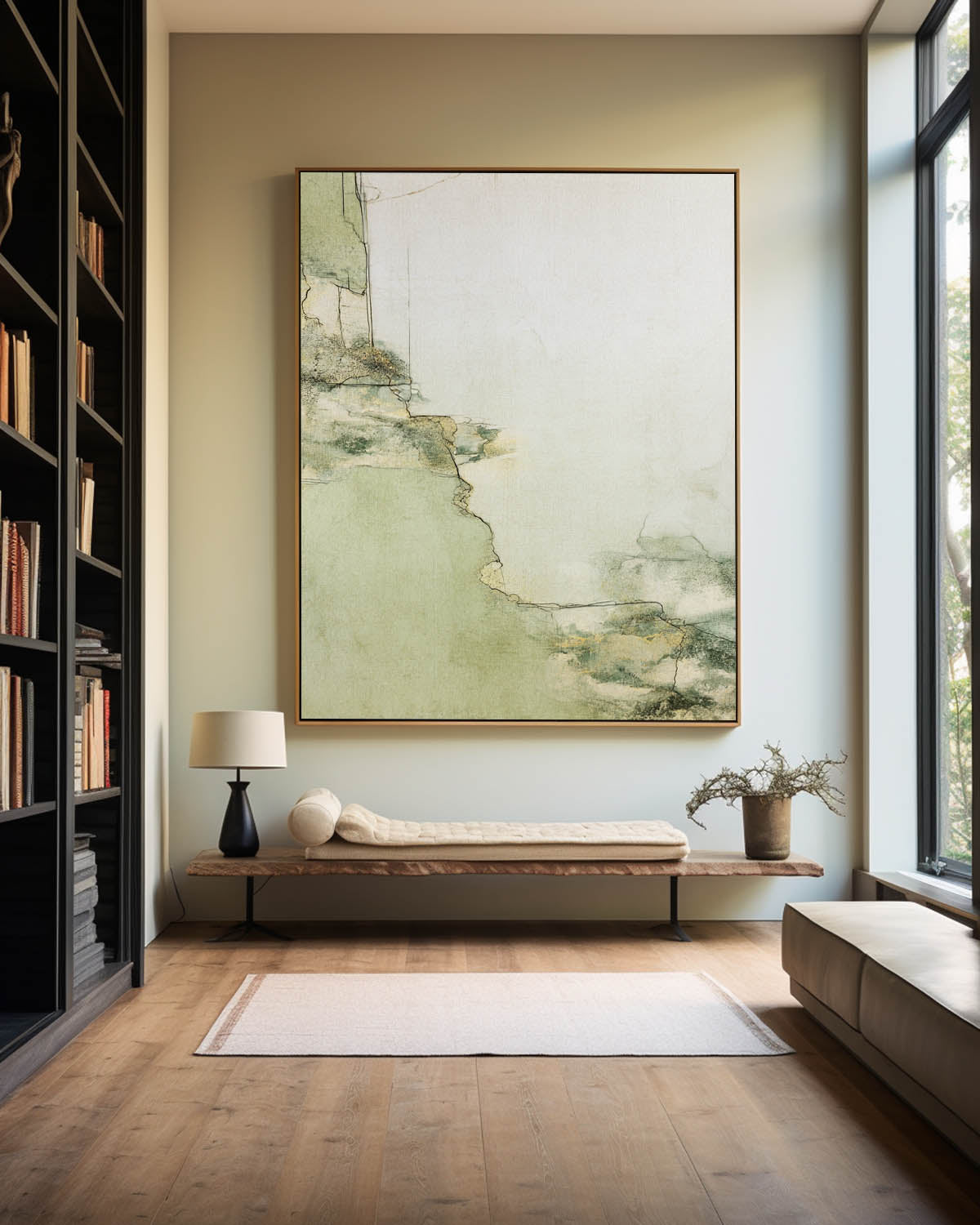 Sage‑Green‑Beige Vertical Abstract Minimalist Textured Artwork