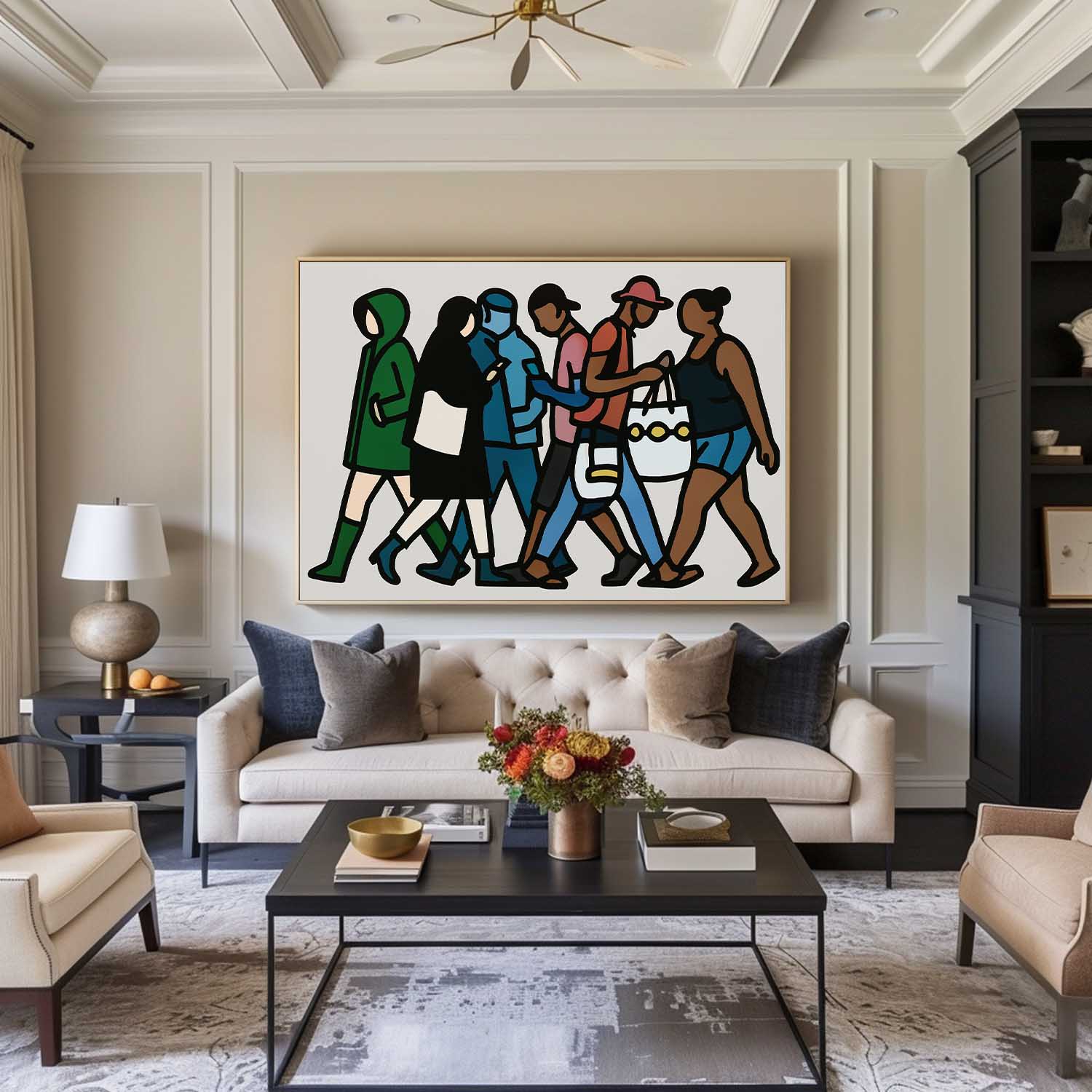 Diverse Urban Crowd Pop Art Painting Bold Line