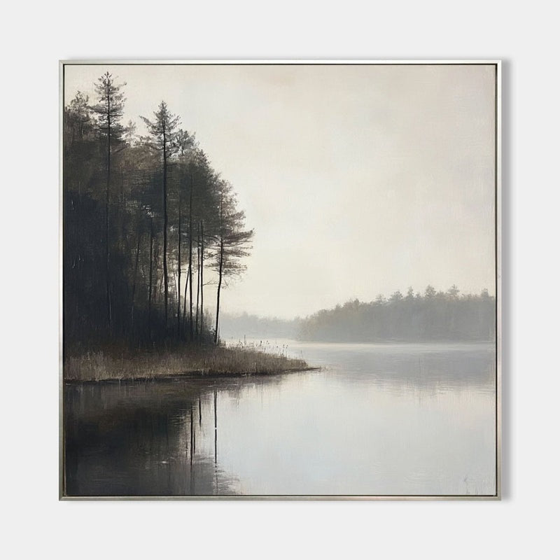 Misty Forest Lake Landscape Painting