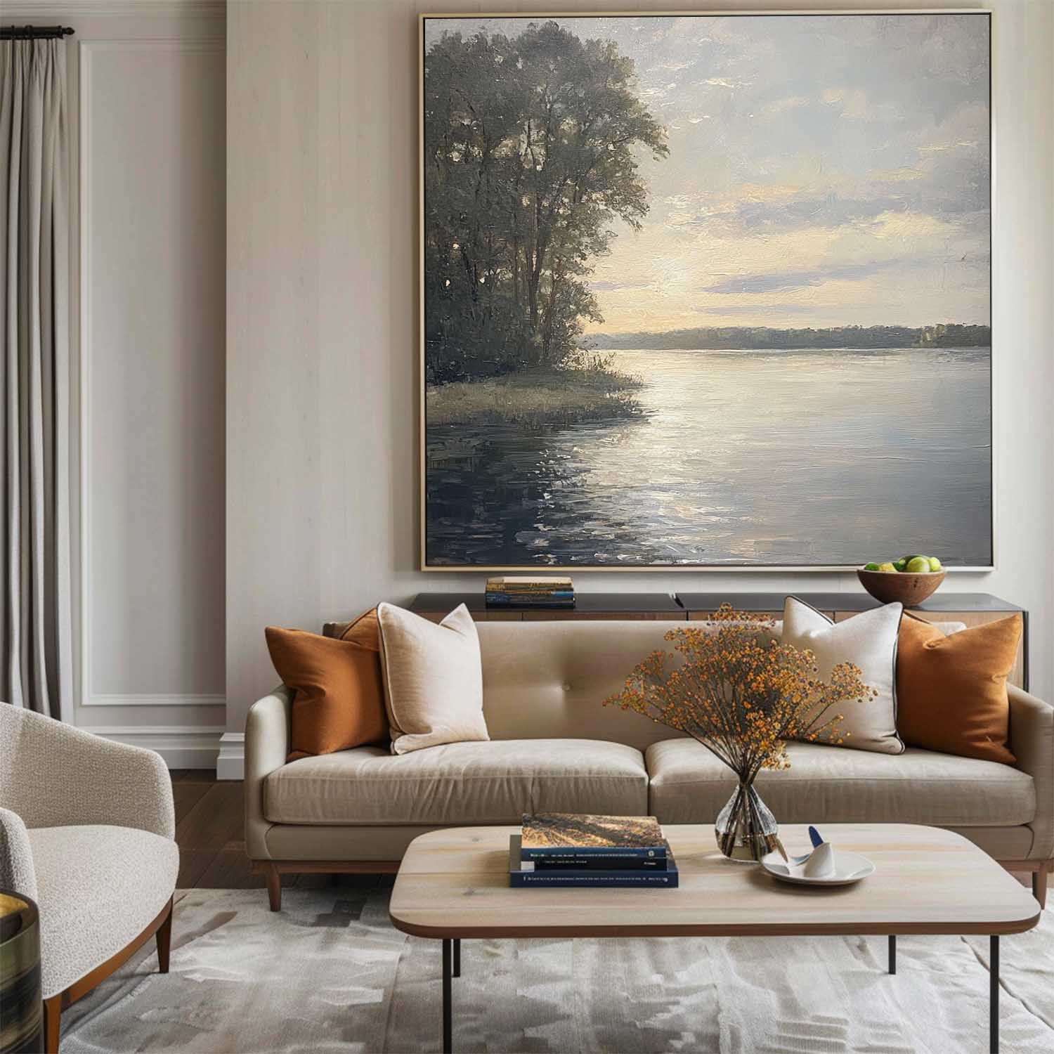 Tranquil Lakeside Sunset Landscape Wall Art