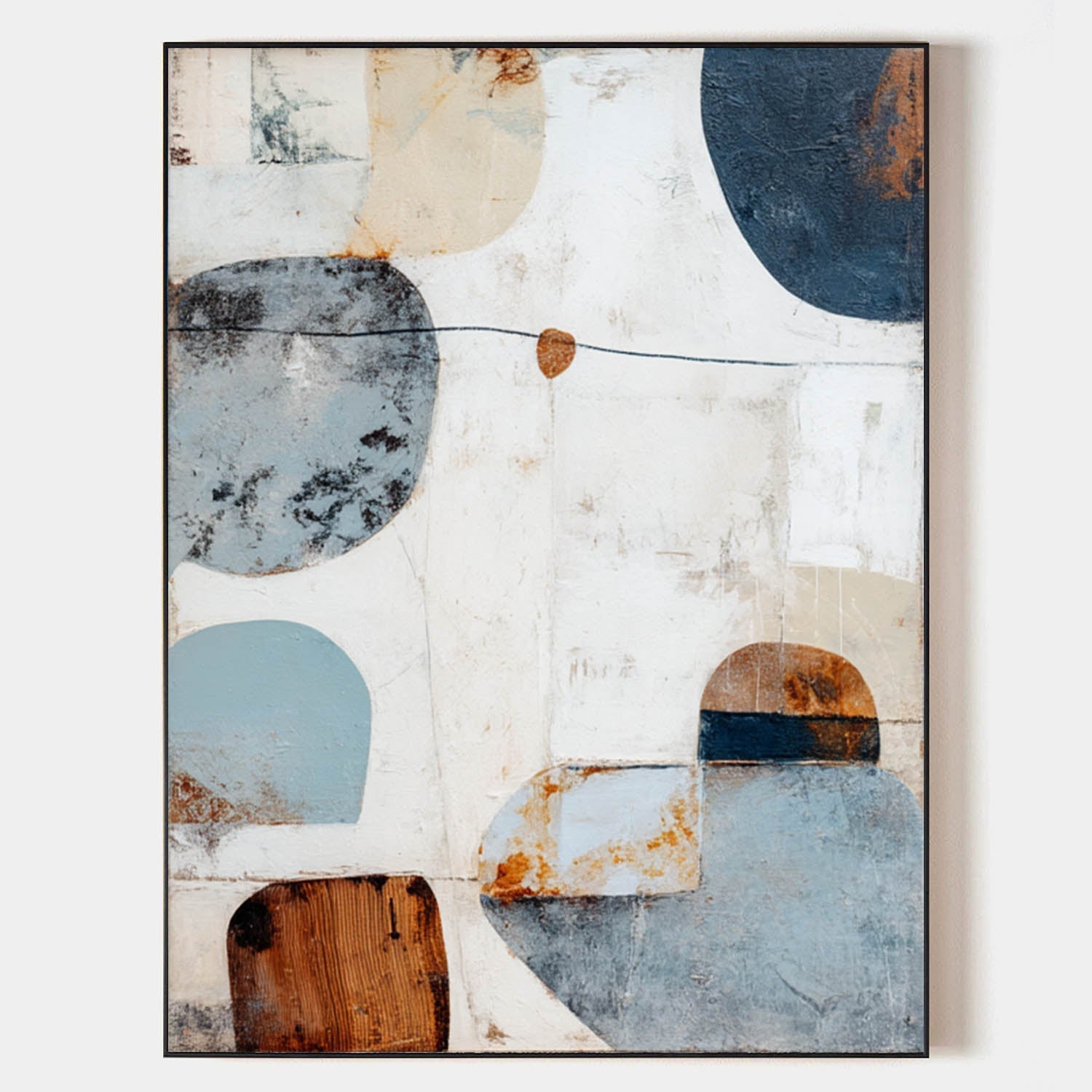 Navy‑Blue‑Terracotta‑Beige Vertical Geometric Shapes Textured Artwork