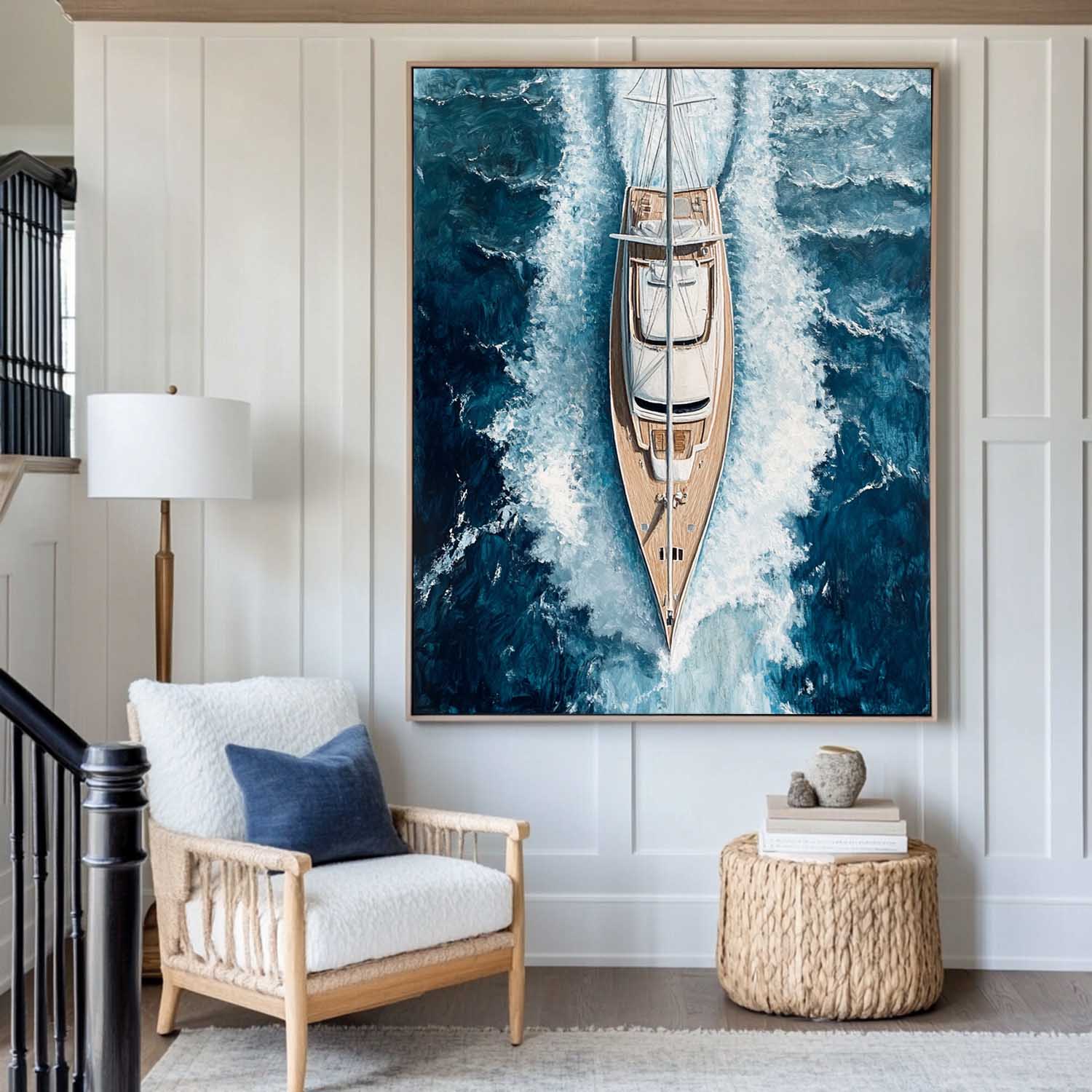 Deep‑Blue Tall Sailboat‑Wave Nautical‑Seascape Artwork