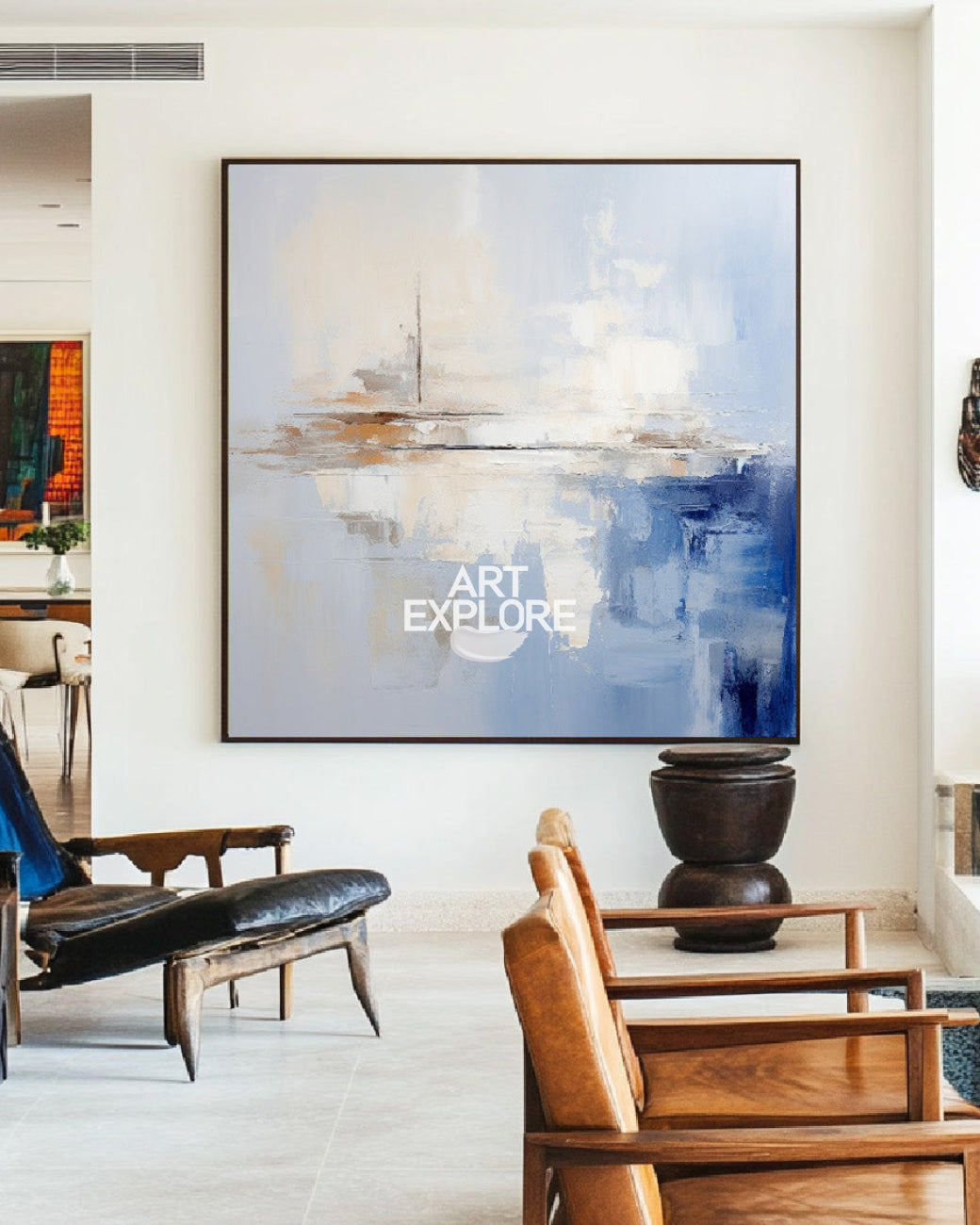 Soft Blue White Abstract Coastal Textured Wall Art