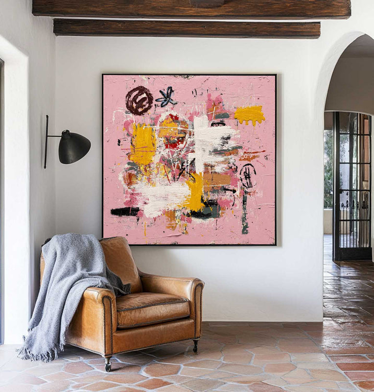 Textured Pink Abstract Expressionist Painting