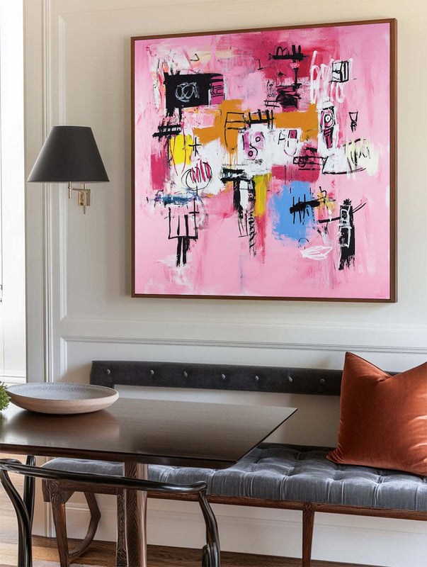 Pink Abstract Expressionist Painting Bold Urban