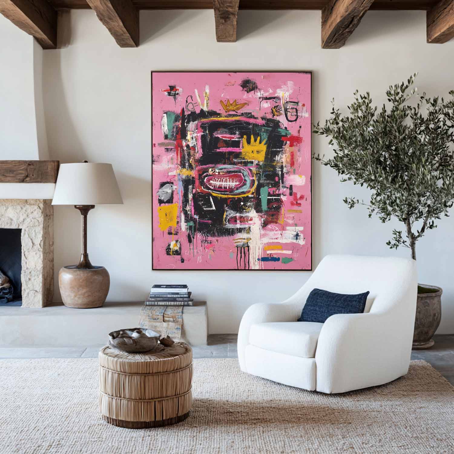 Pink‑Black‑Multicolor Vertical Abstract Graffiti‑Textured Artwork