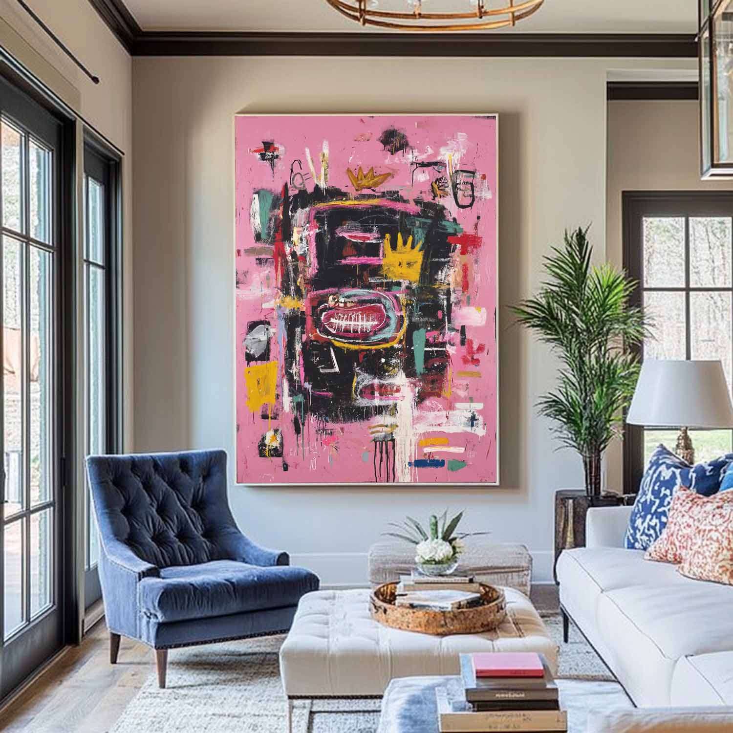 Pink‑Black‑Multicolor Vertical Abstract Graffiti‑Textured Artwork