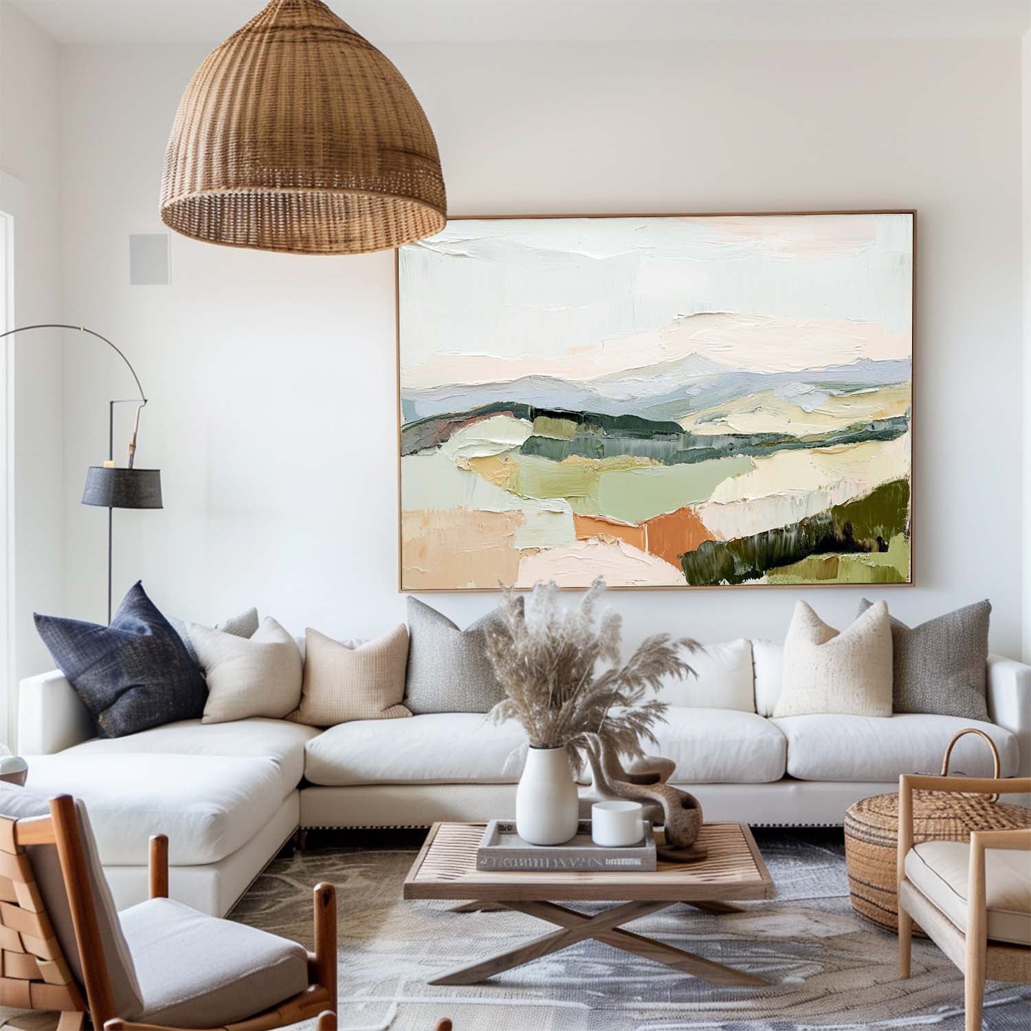 Rolling Hills Landscape Pastel Tones Oil Painting
