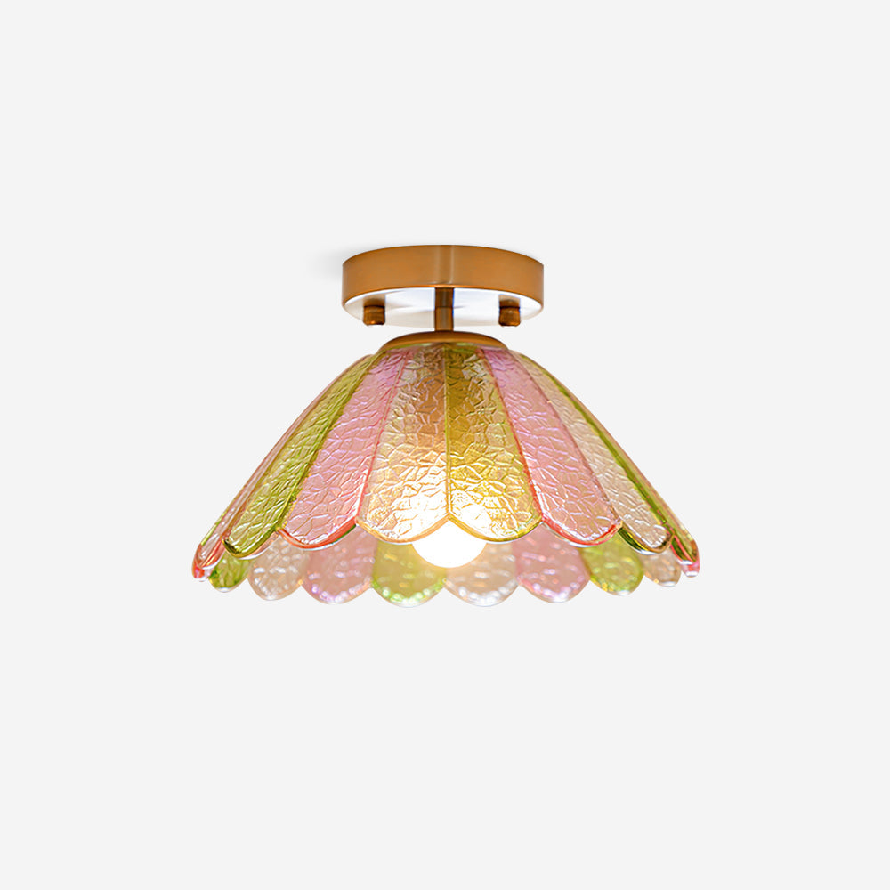 Ceiling Light Colorful Petal Glass Shade Gold Canopy Vintage Flush Mount - Neutralighting