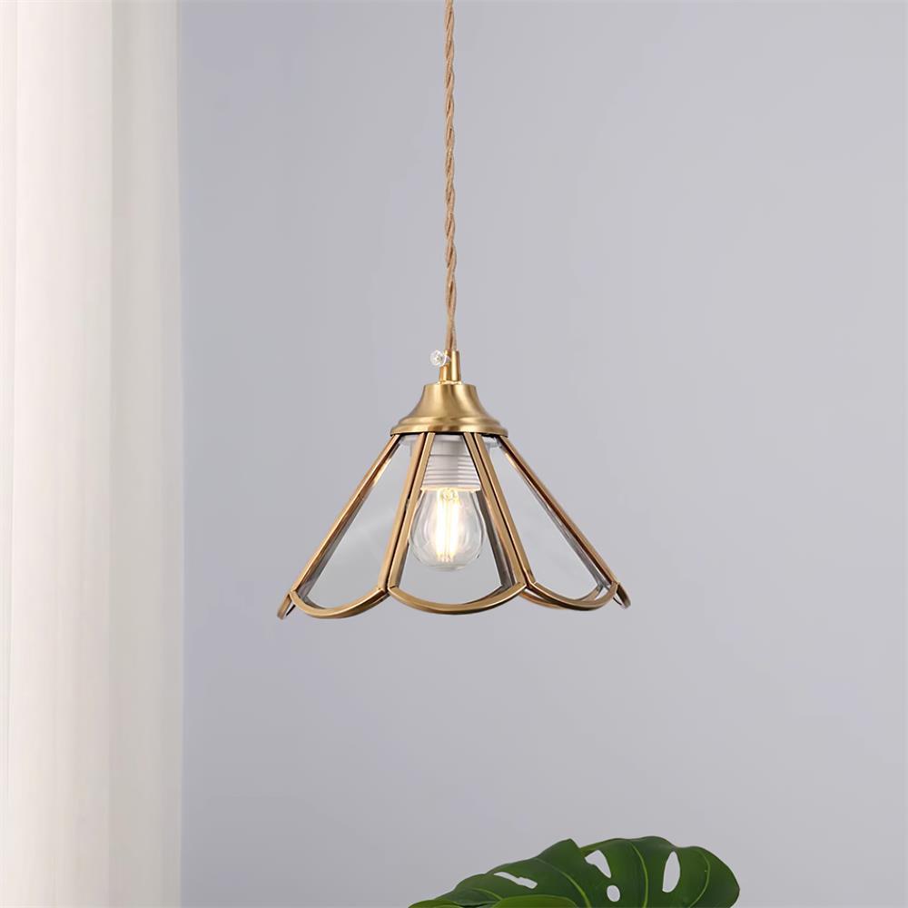 Pendant Lamp Textured Blue Glass Scalloped Brass - Neutralighting