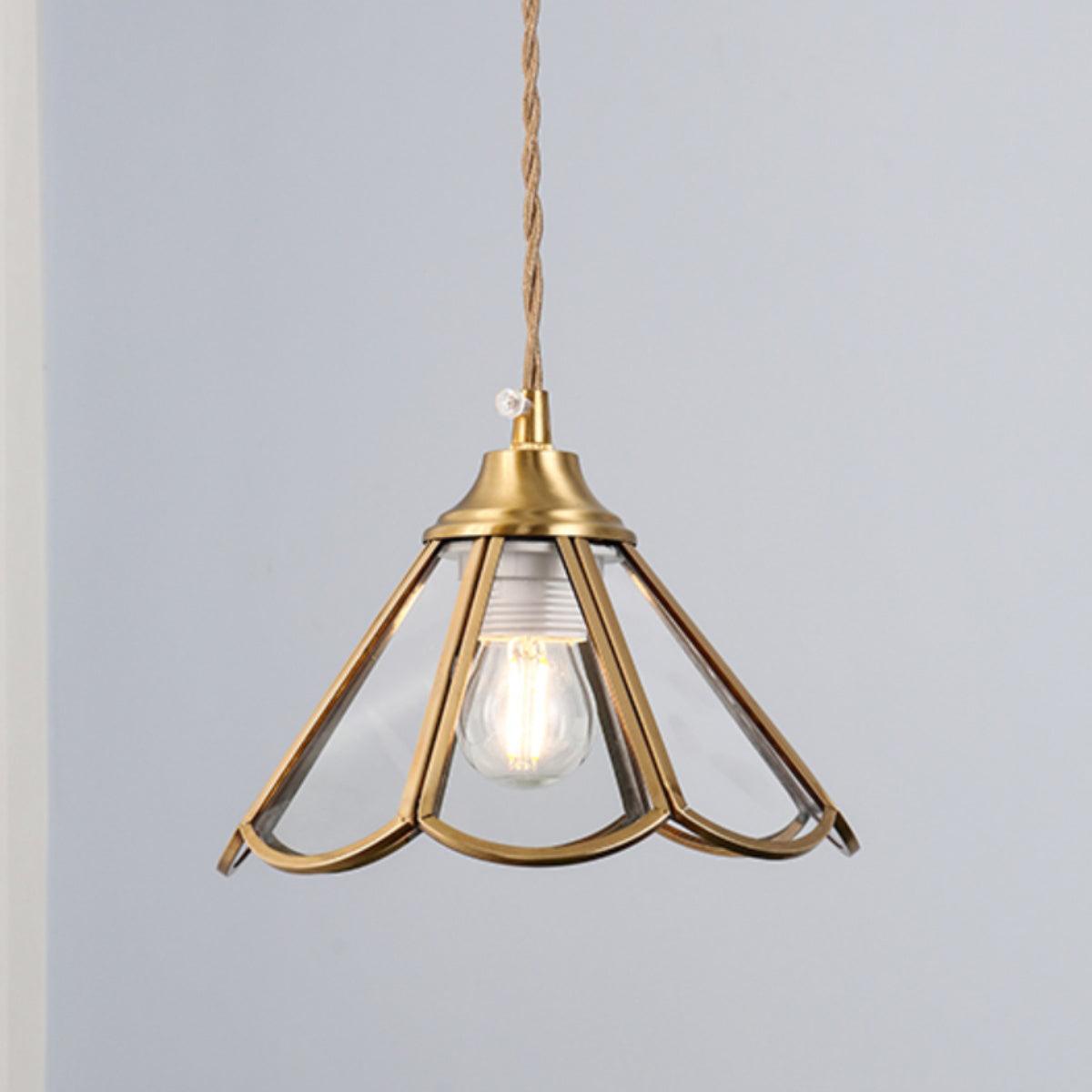 Pendant Lamp Textured Blue Glass Scalloped Brass - Neutralighting
