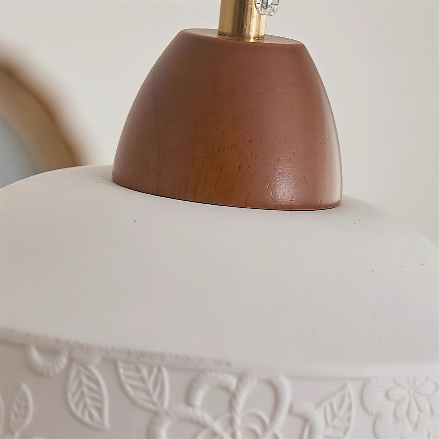 Pendant Lamp Textured Ceramic Drum Walnut Wood Retro - Neutralighting