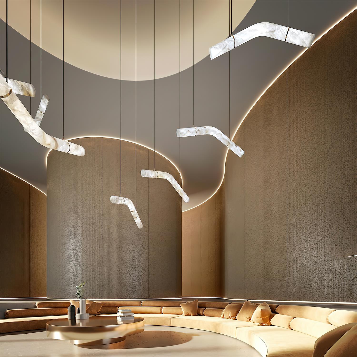 Liberty Chandelier Curved Alabaster Ribbon Silhouette - Neutralighting