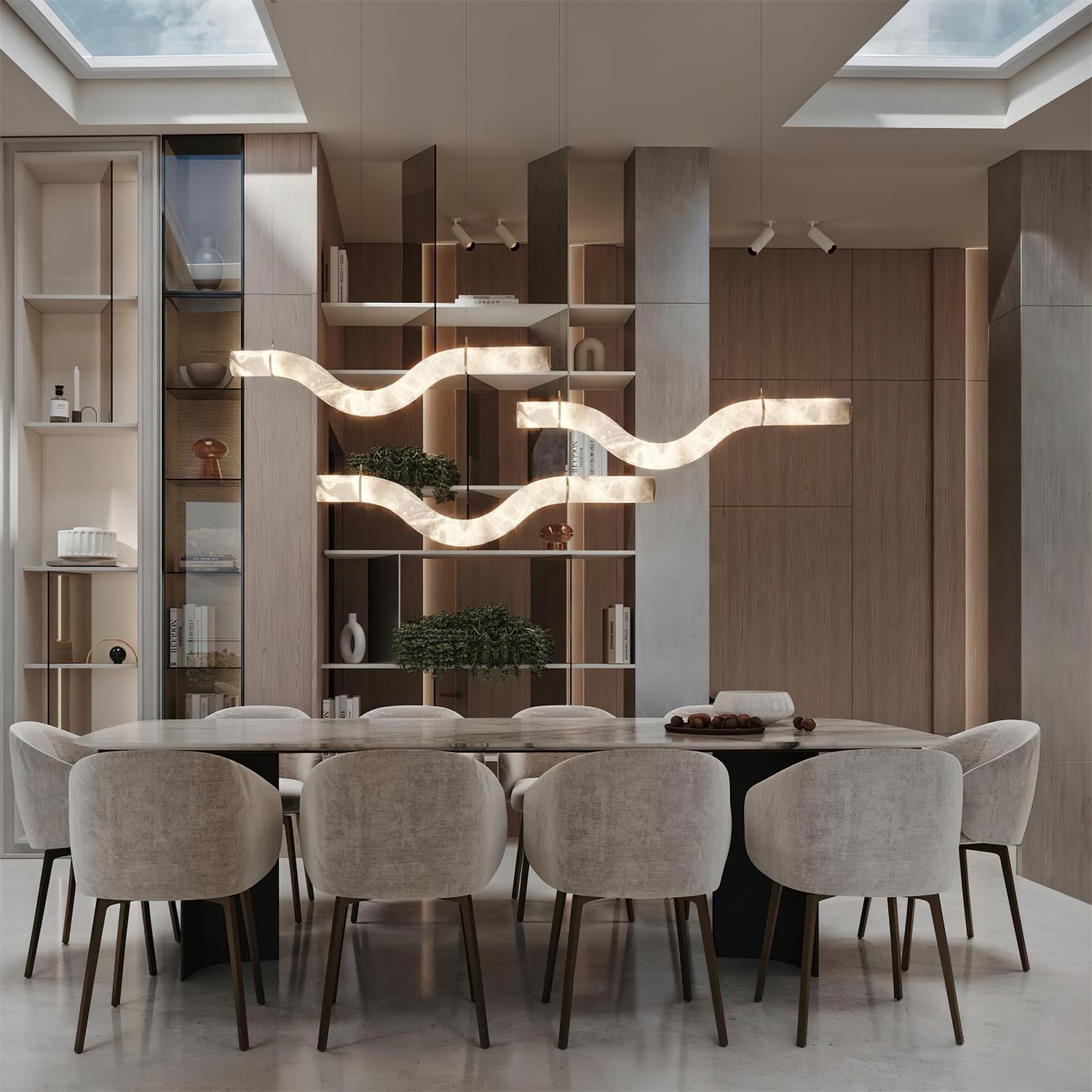 Liberty Chandelier Curved Alabaster Ribbon Silhouette - Neutralighting