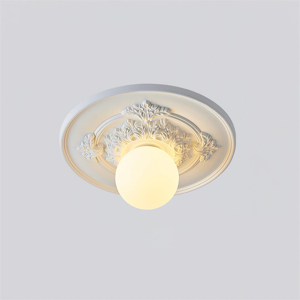 Ivorelle Vintage Carved Ceiling Light with Globe Shade - Neutralighting