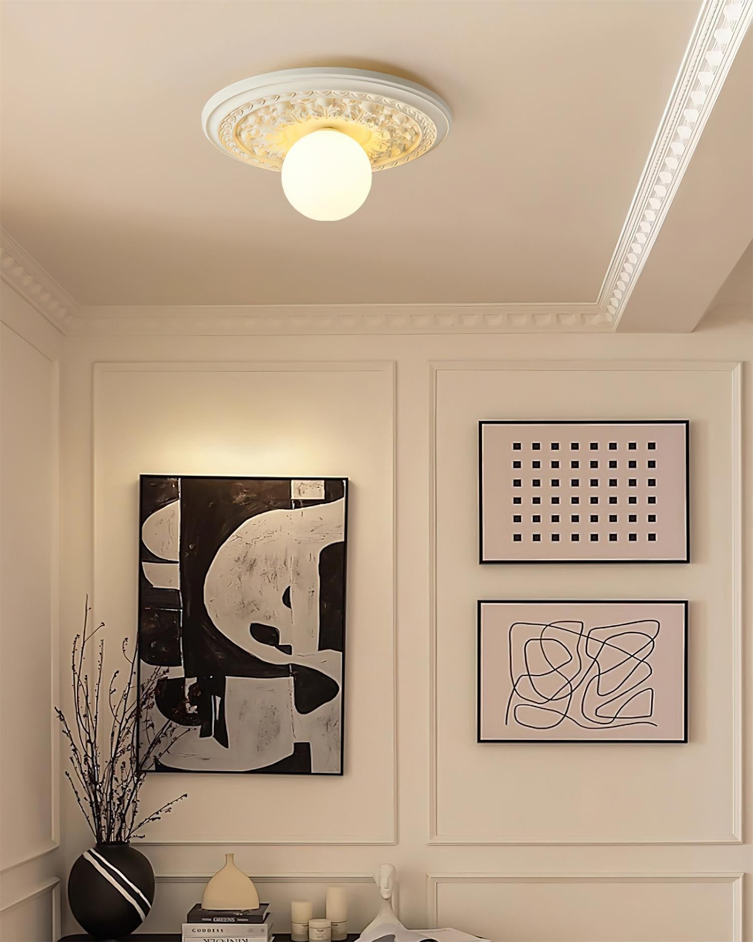 Ivorelle Vintage Carved Ceiling Light with Globe Shade - Neutralighting