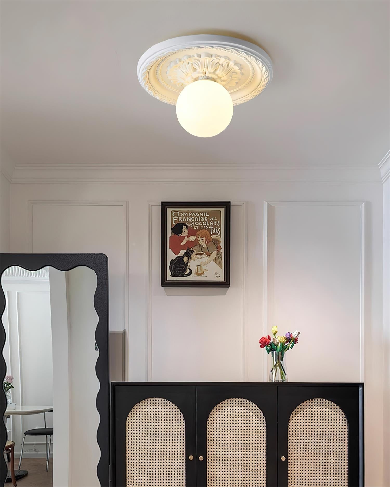 Ivorelle Vintage Carved Ceiling Light with Globe Shade - Neutralighting