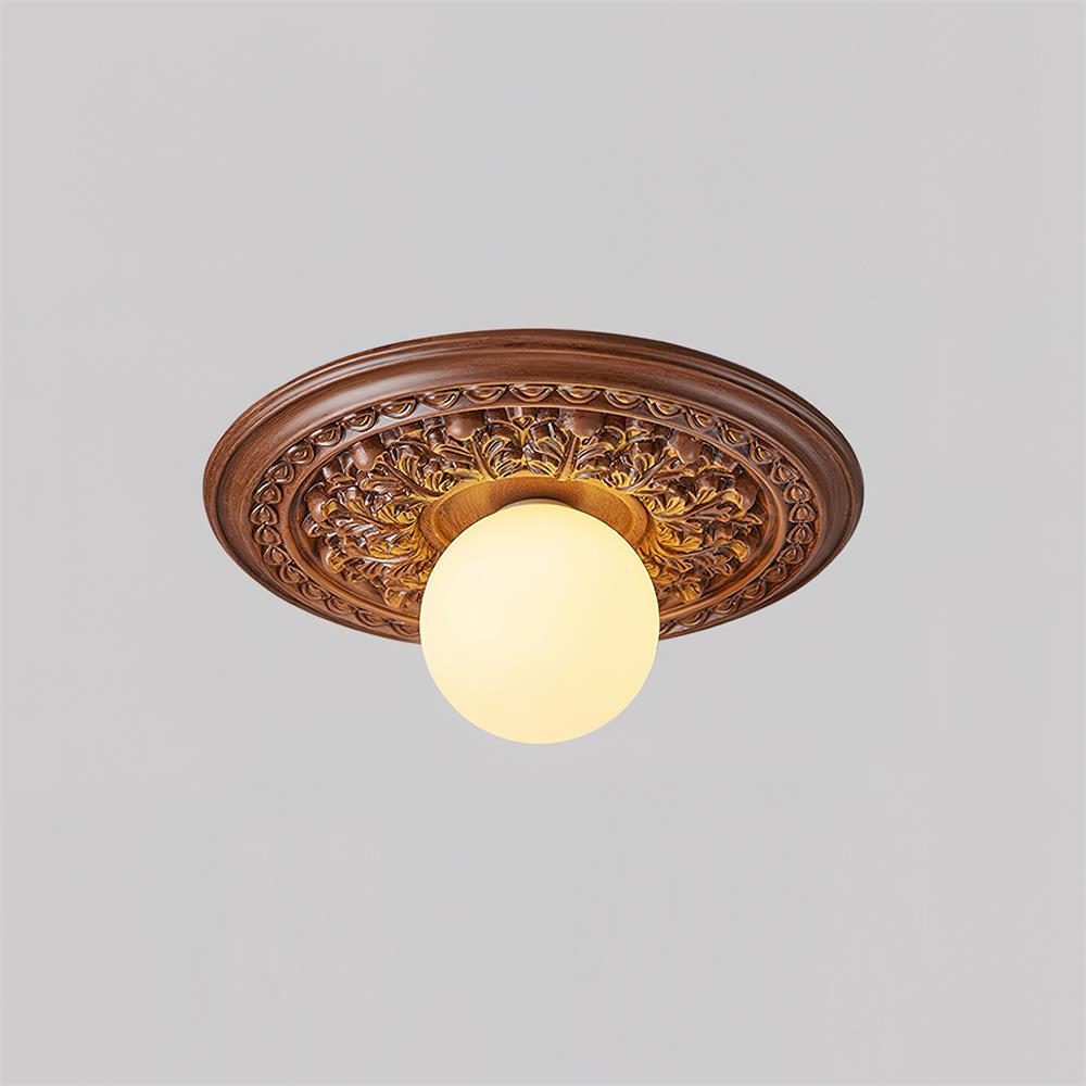 Ivorelle Vintage Carved Ceiling Light with Globe Shade - Neutralighting