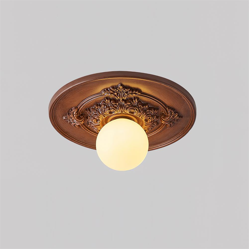 Ivorelle Vintage Carved Ceiling Light with Globe Shade - Neutralighting