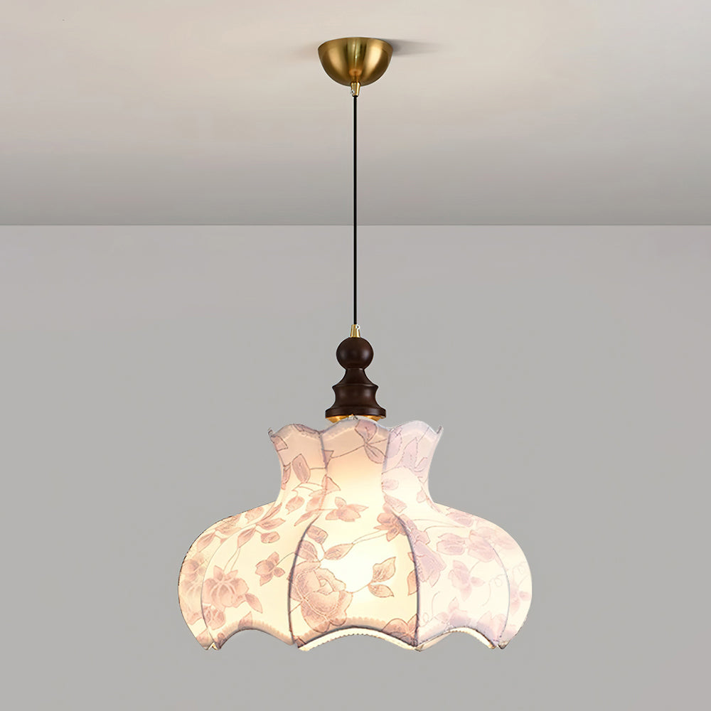 Pendant Lamp Metal and Wood Fabric Vintage Floral Elegant - Neutralighting