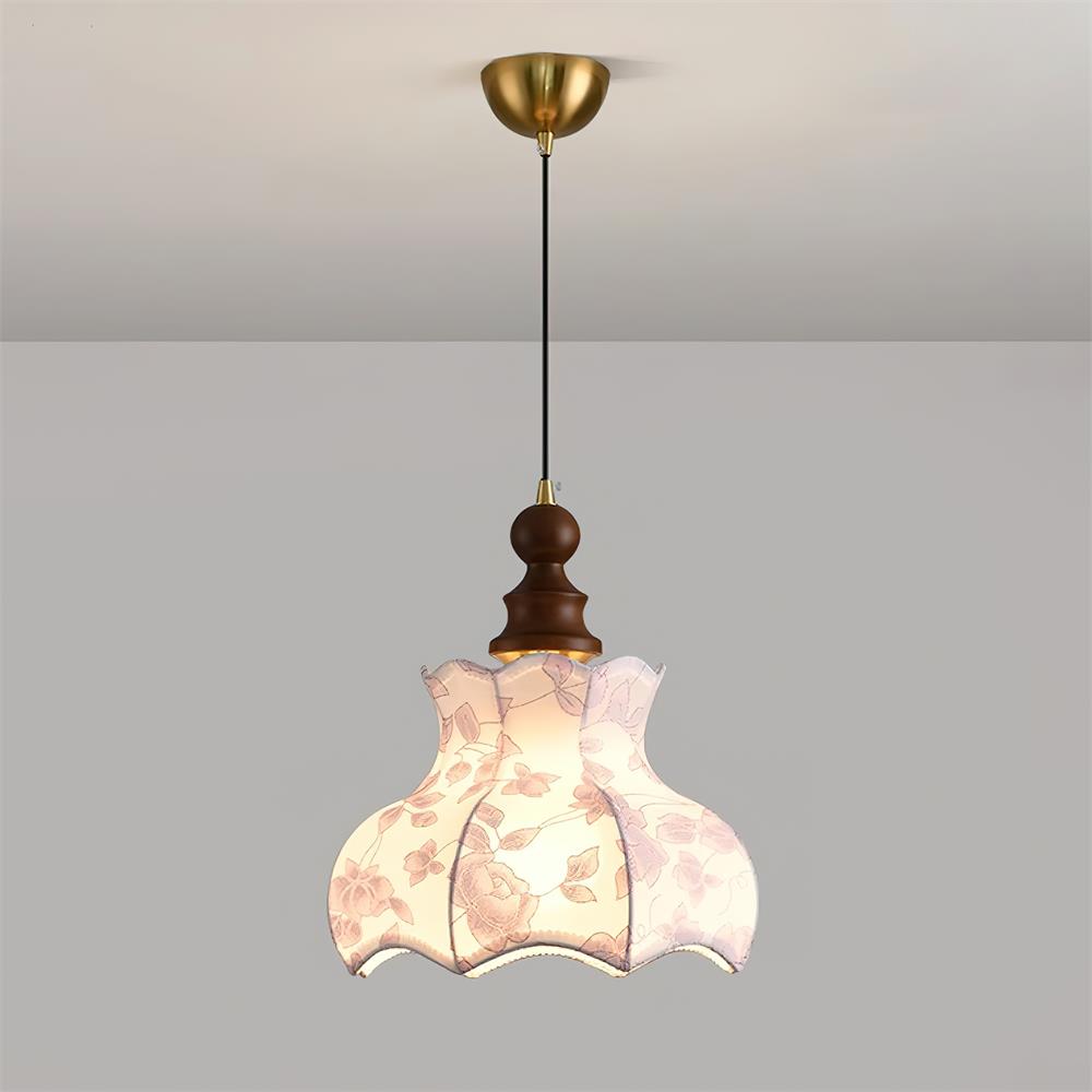 Pendant Lamp Metal and Wood Fabric Vintage Floral Elegant - Neutralighting