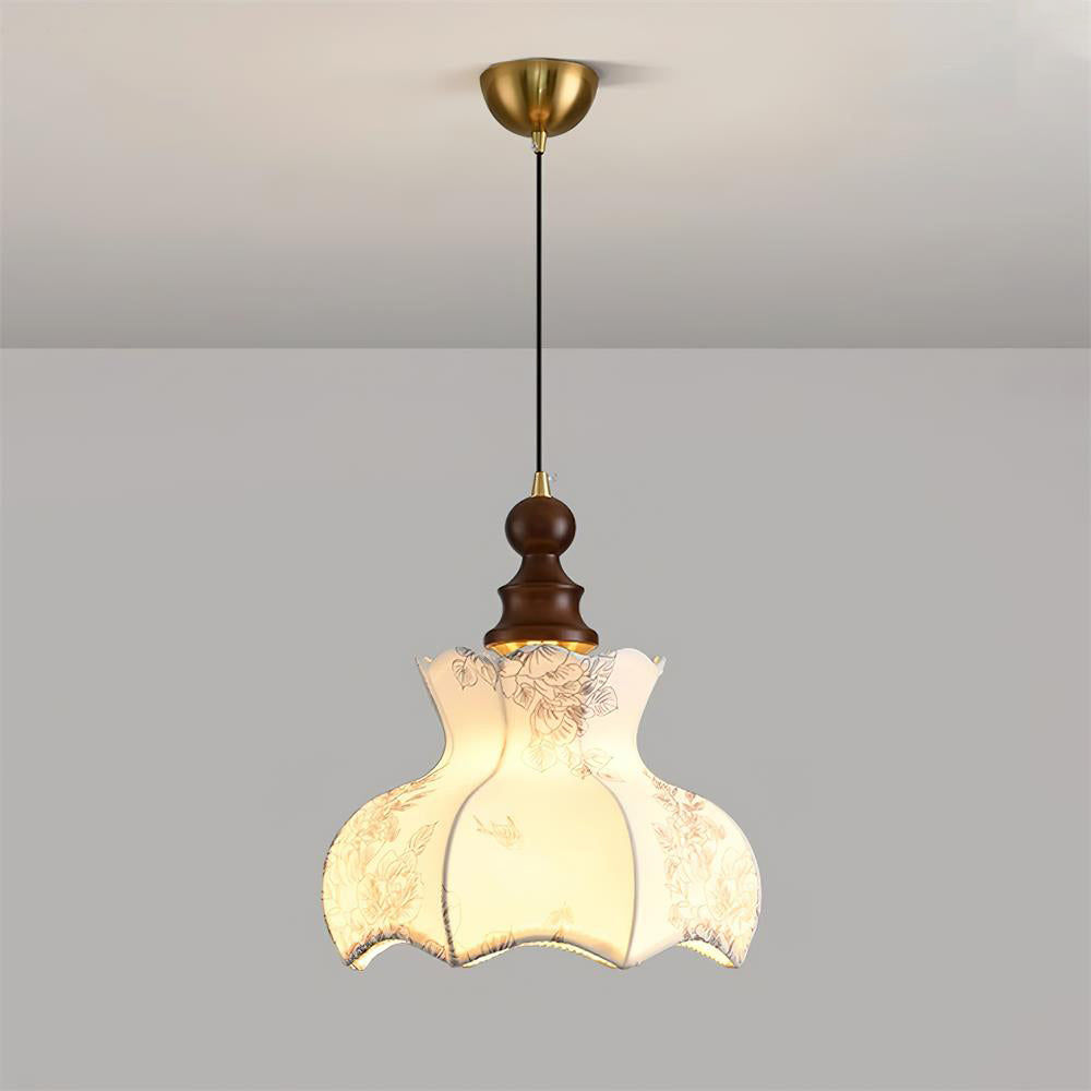 Pendant Lamp Metal and Wood Fabric Vintage Floral Elegant - Neutralighting