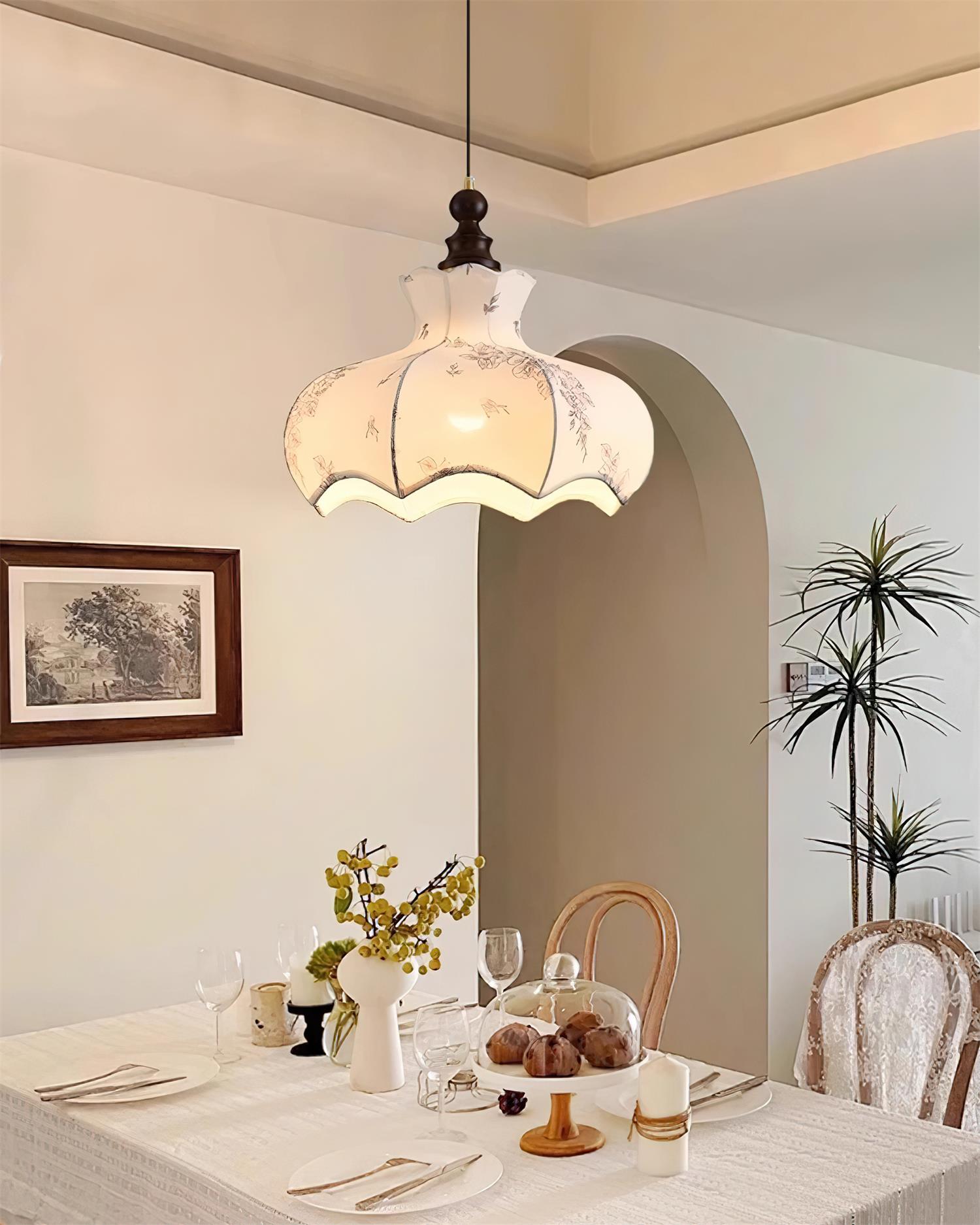 Pendant Lamp Metal and Wood Fabric Vintage Floral Elegant - Neutralighting