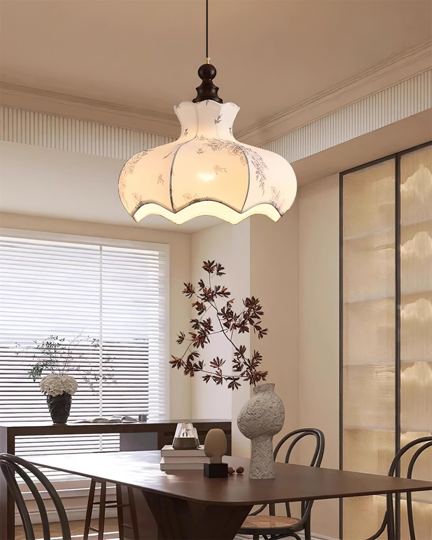 Pendant Lamp Metal and Wood Fabric Vintage Floral Elegant - Neutralighting