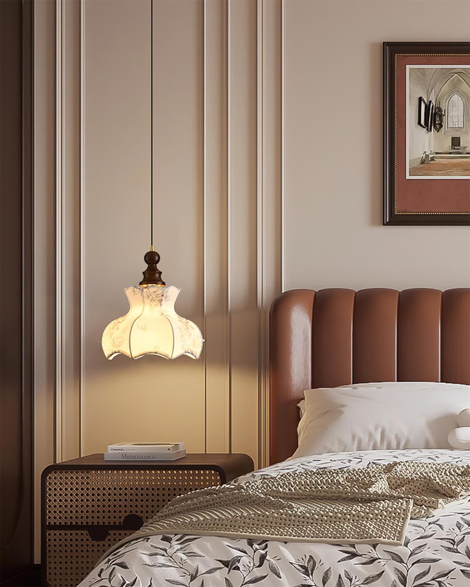 Pendant Lamp Metal and Wood Fabric Vintage Floral Elegant - Neutralighting