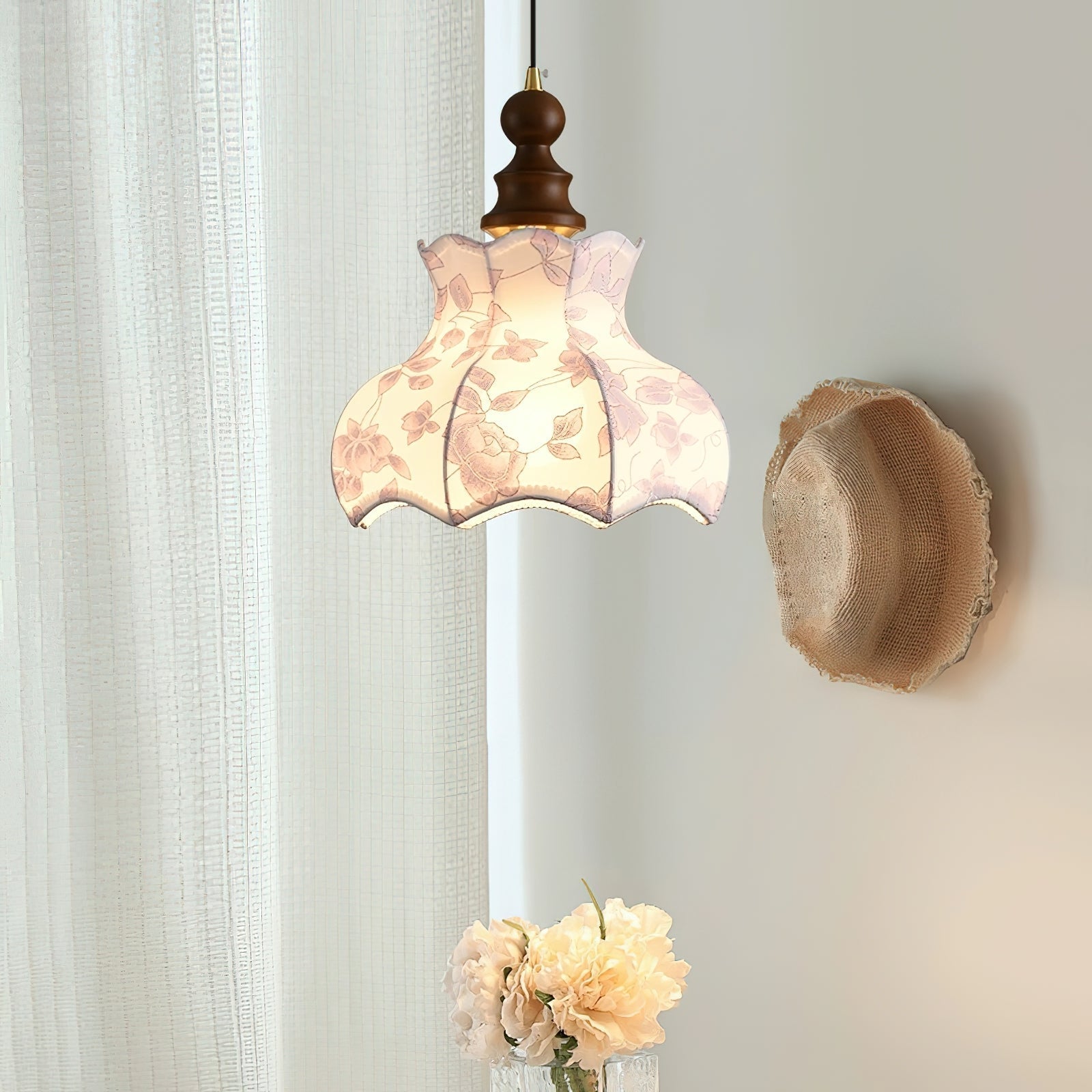 Pendant Lamp Metal and Wood Fabric Vintage Floral Elegant - Neutralighting