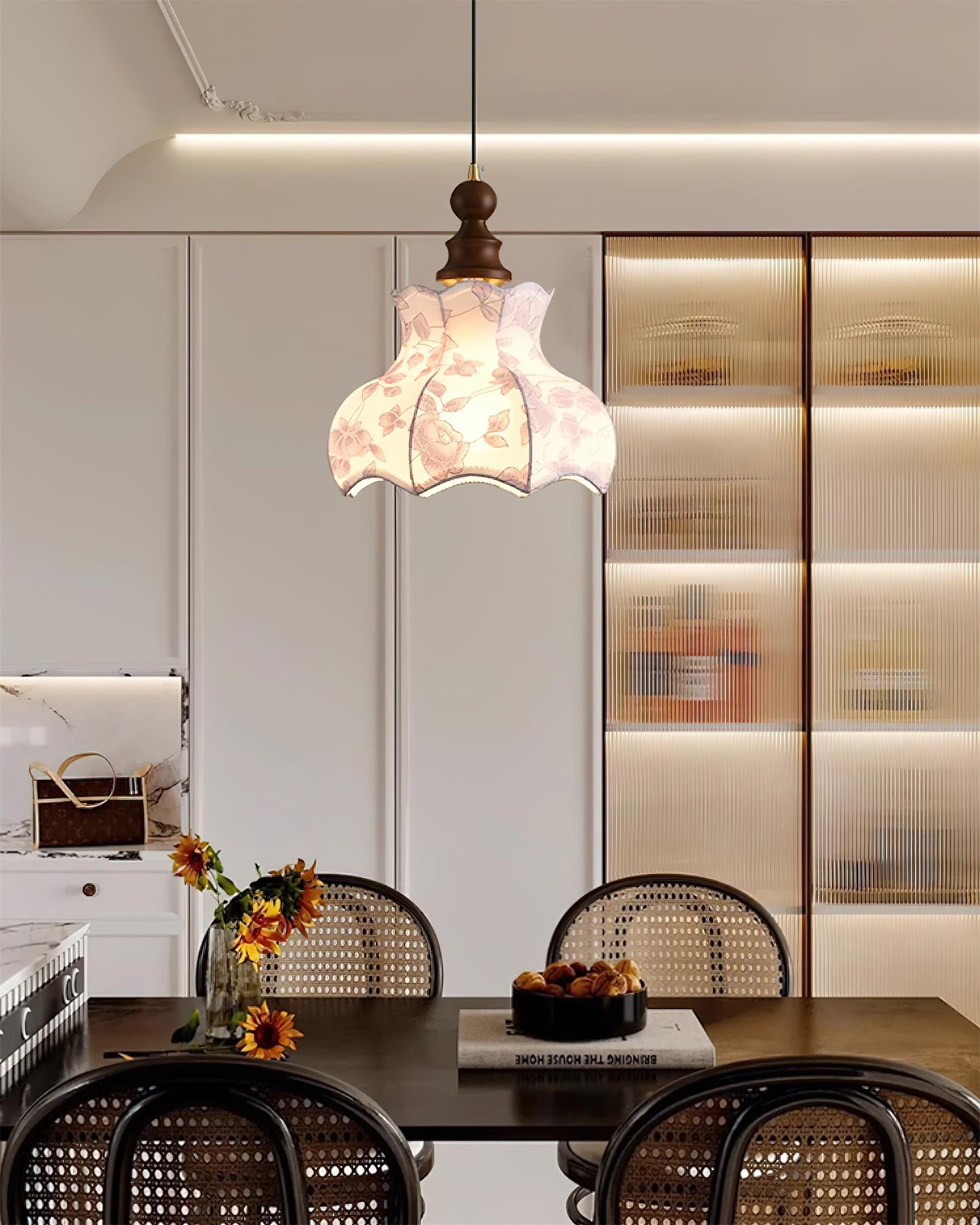 Pendant Lamp Metal and Wood Fabric Vintage Floral Elegant - Neutralighting