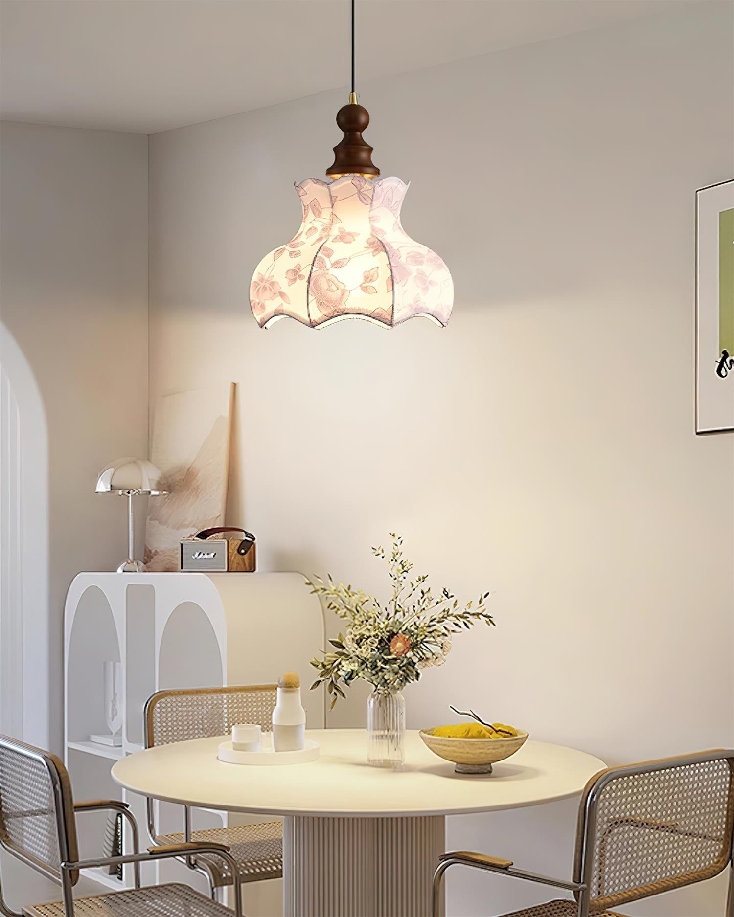 Pendant Lamp Metal and Wood Fabric Vintage Floral Elegant - Neutralighting
