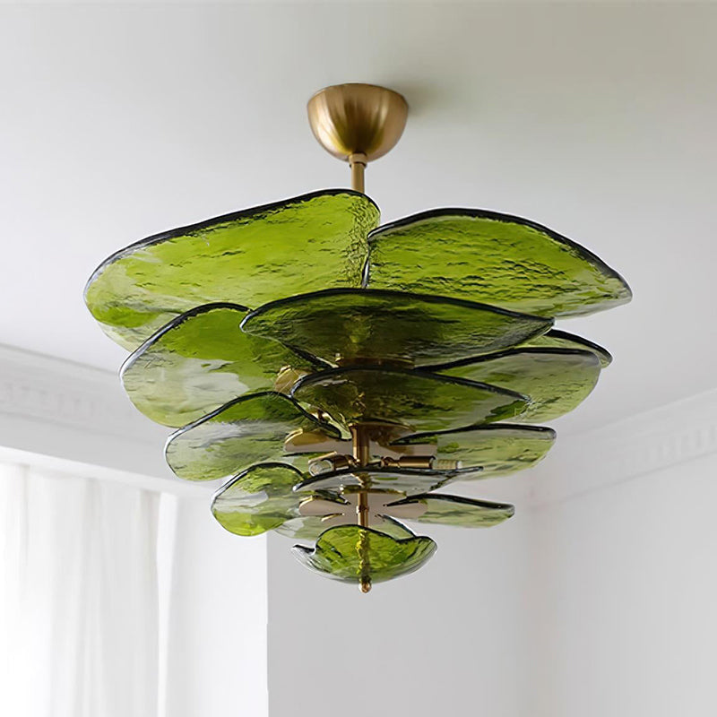 Lotus Chandelier Glass Contemporary Leaf Layered - Neutralighting