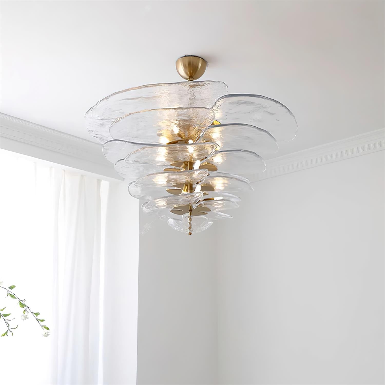 Lotus Chandelier Glass Contemporary Leaf Layered - Neutralighting