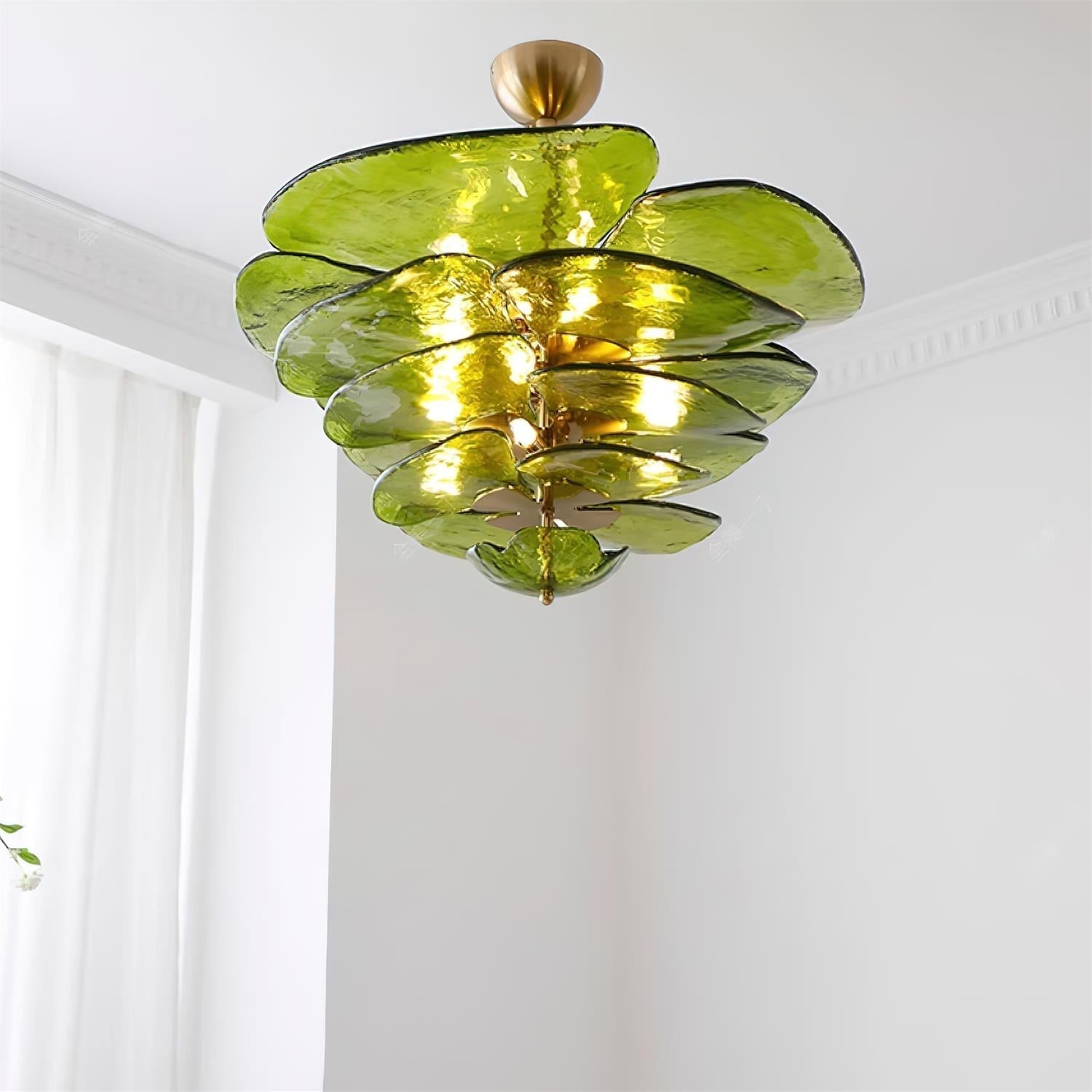 Lotus Chandelier Glass Contemporary Leaf Layered - Neutralighting
