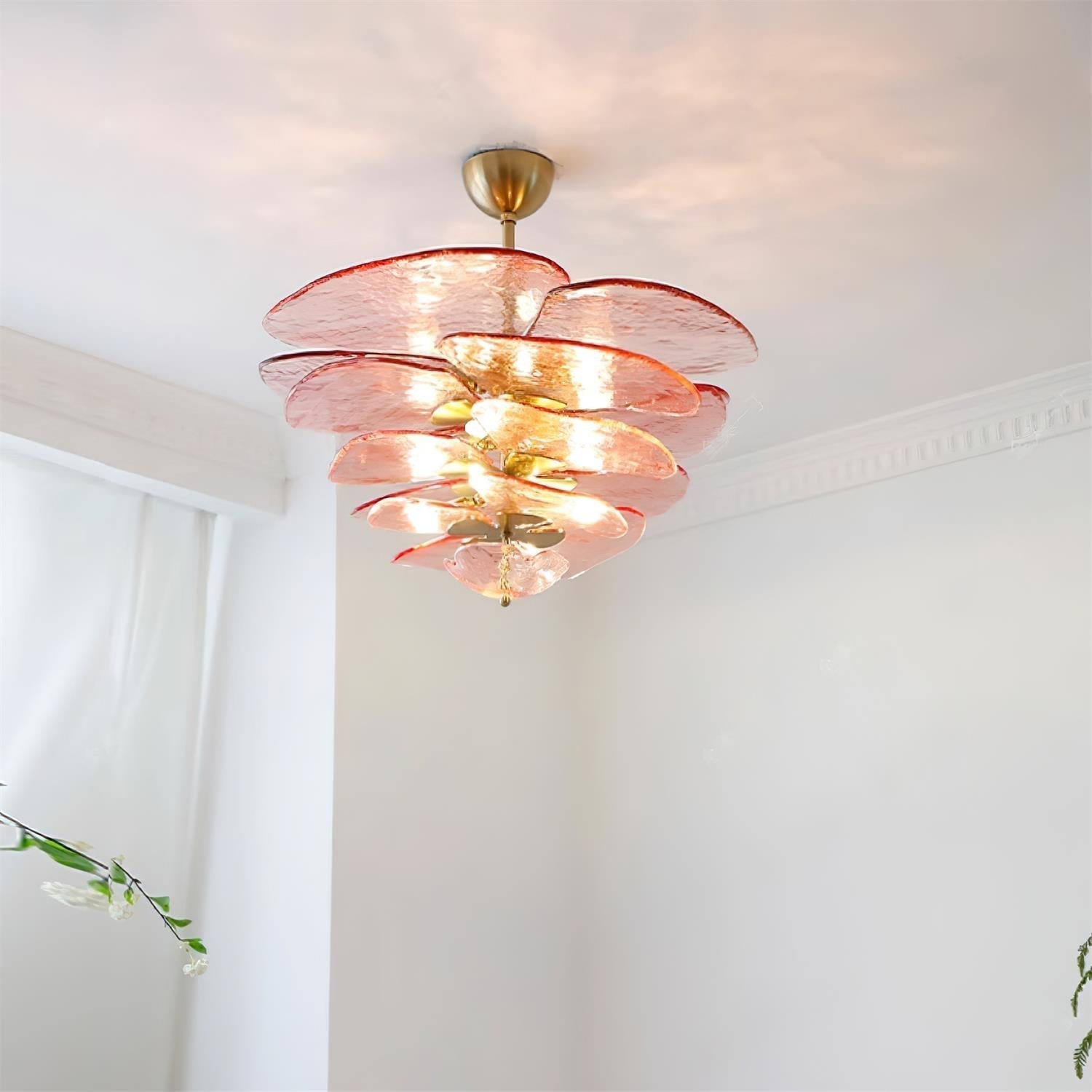 Lotus Chandelier Glass Contemporary Leaf Layered - Neutralighting