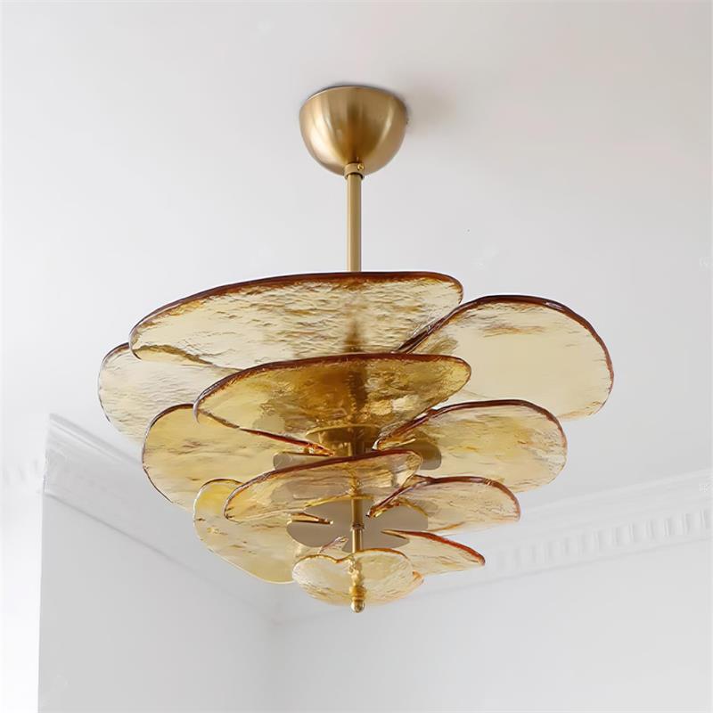 Lotus Chandelier Glass Contemporary Leaf Layered - Neutralighting