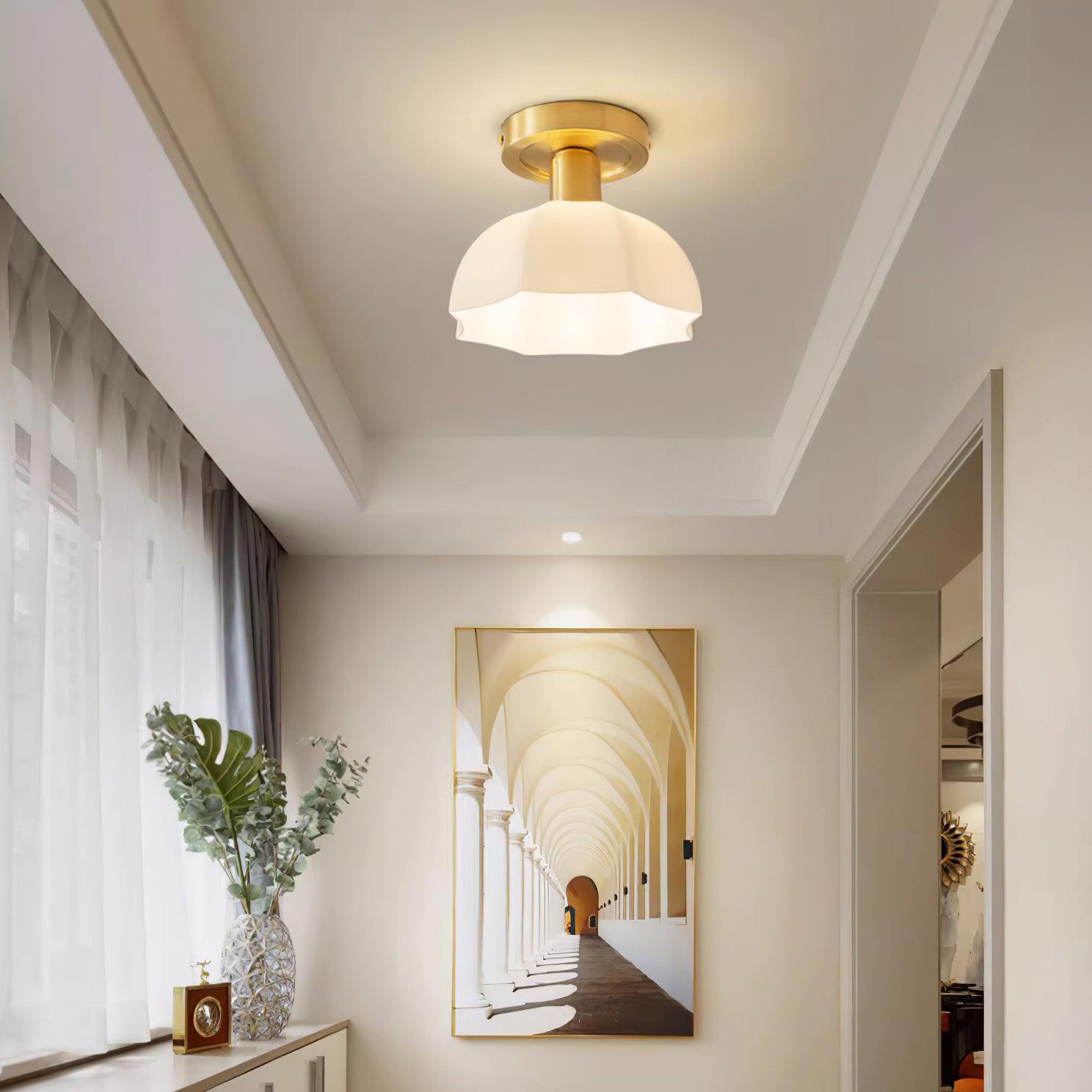 Avelin Brass Base and Opal Glass Flush Mount Ceiling Light - Neutralighting