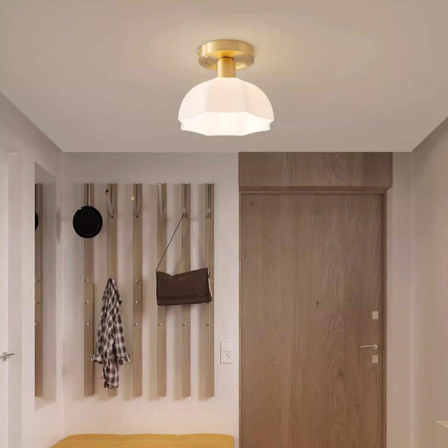 Avelin Brass Base and Opal Glass Flush Mount Ceiling Light - Neutralighting