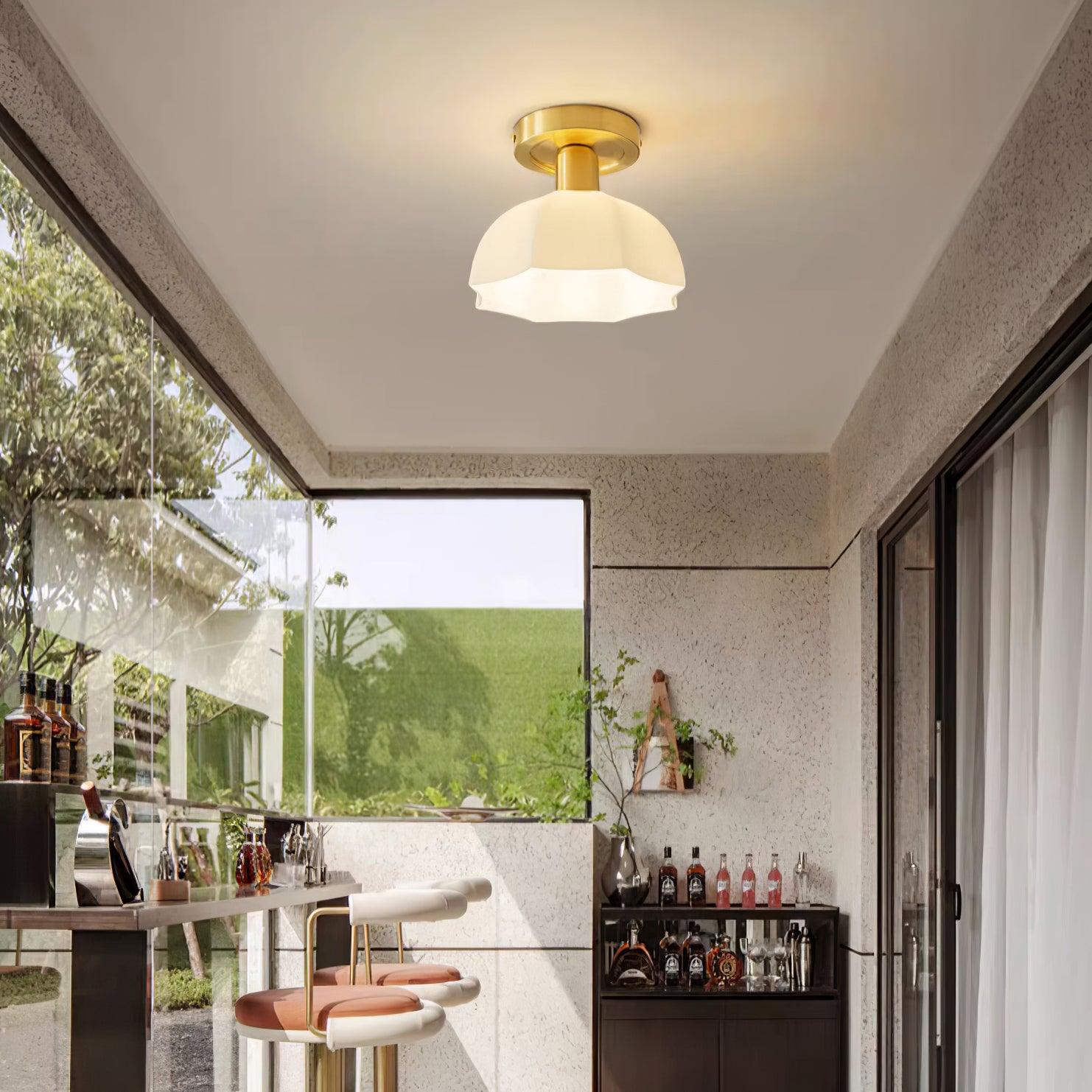 Avelin Brass Base and Opal Glass Flush Mount Ceiling Light - Neutralighting