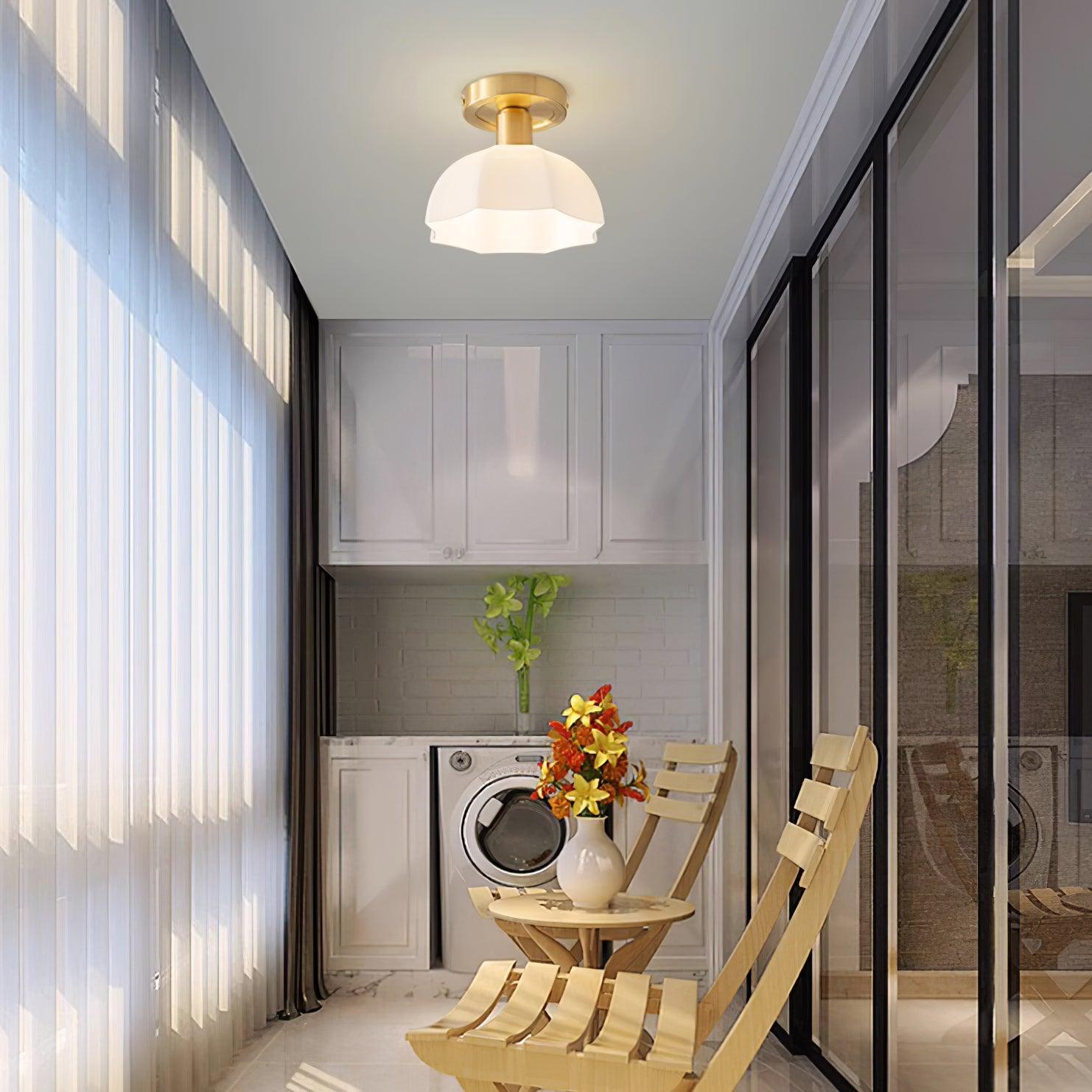 Avelin Brass Base and Opal Glass Flush Mount Ceiling Light - Neutralighting